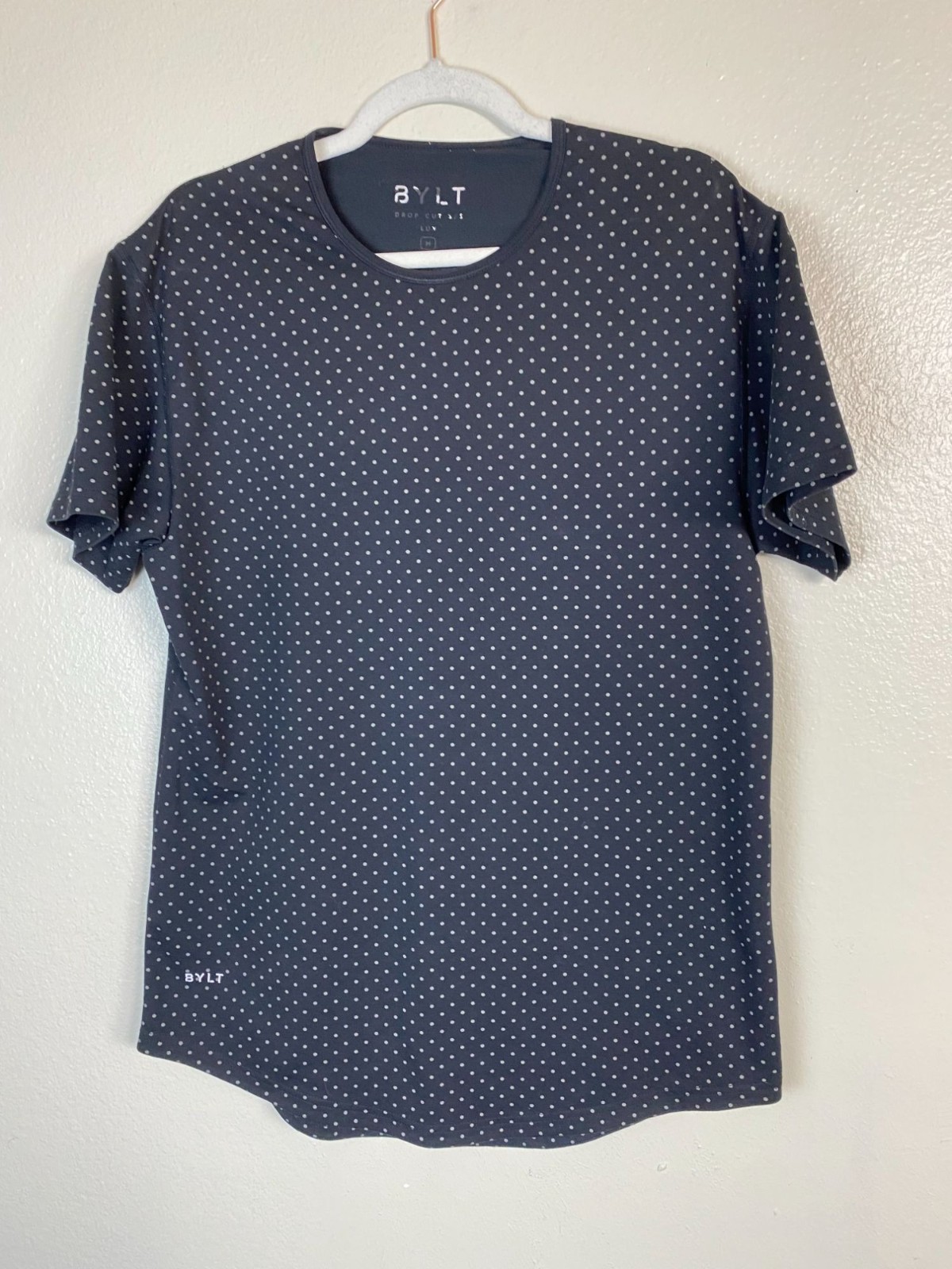 BYLT Polka Dot Short Sleeve T-Shirt Size Medium Black white performance Basic