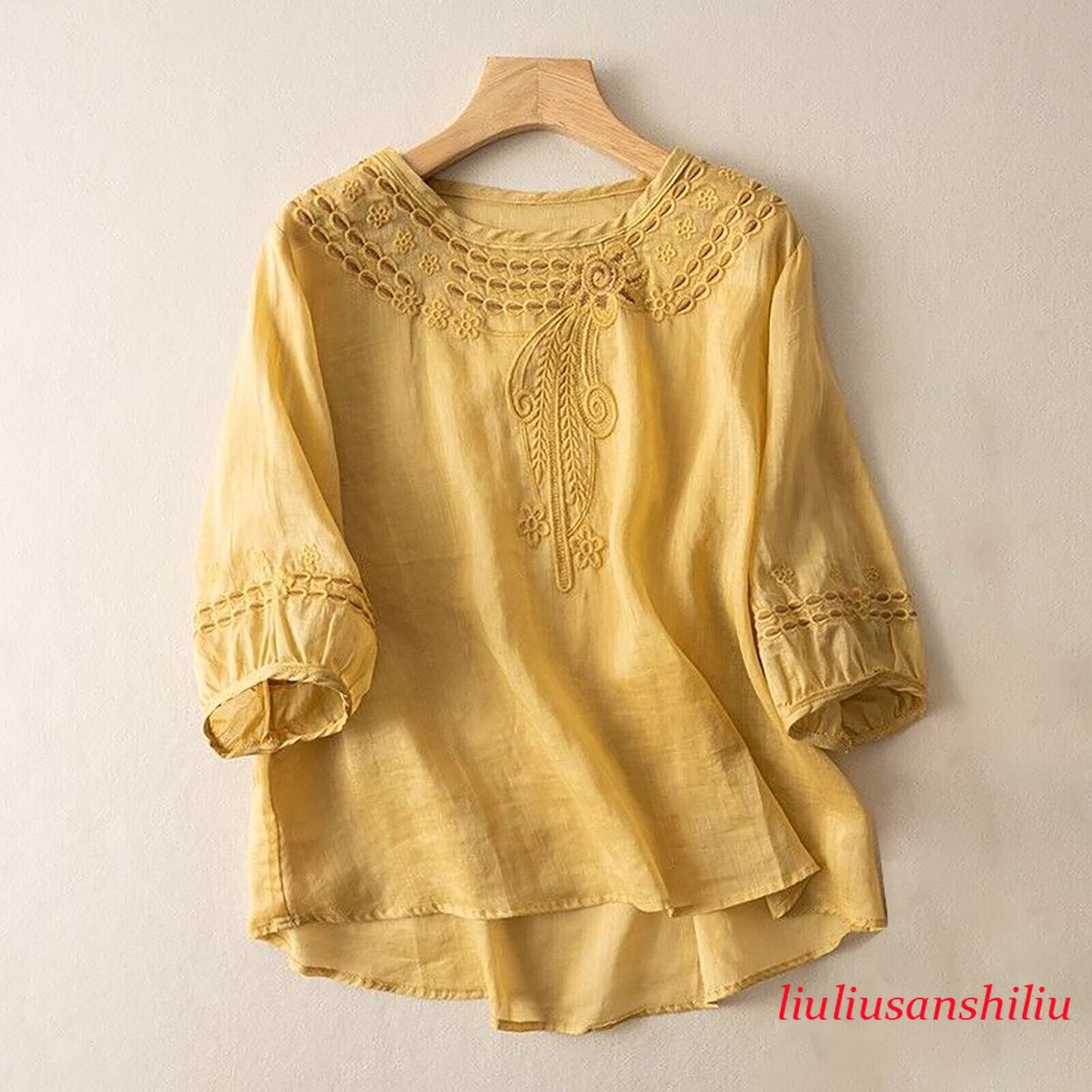 Women’s Cotton Linen Tunic Top Shirt Summer Casual Baggy Plain Blouse Plus Size