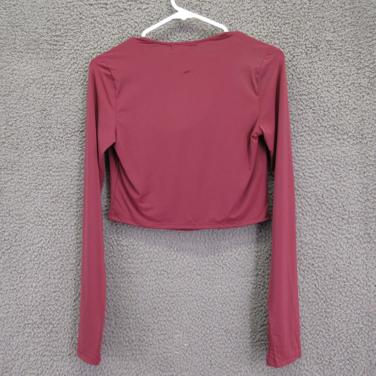 Open Edit Women’s Long Sleeve Crop Top Small Burgundy Polyamide Elastane #4680
