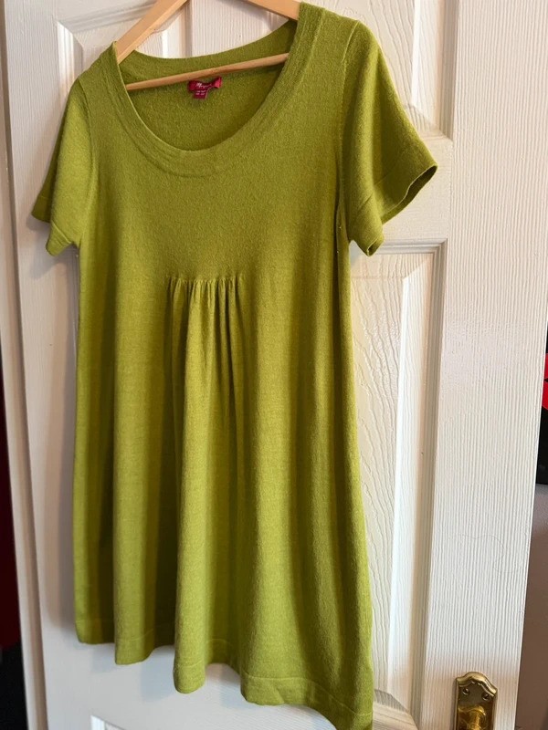Monsoon Lime Green Wool Blend Tunic Top UK 22 Soft Knit Short Sleeve
