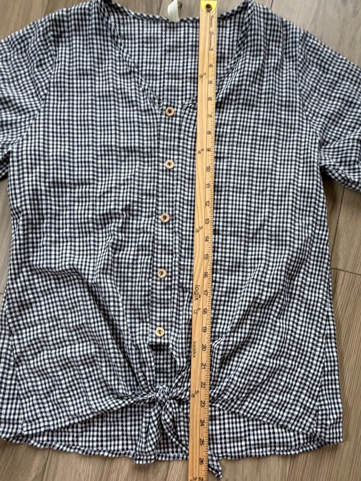Flamingo Urban Black White Check Tie Front Blouse Gingham Sleeve Sz S NWT