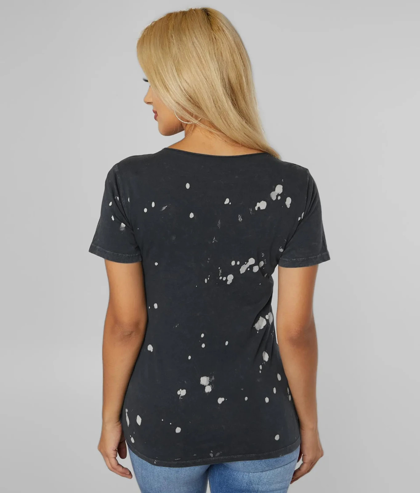 New Women’s Affliction Enlightenment Fleck Wash Black T-Shirt Top S-XXL