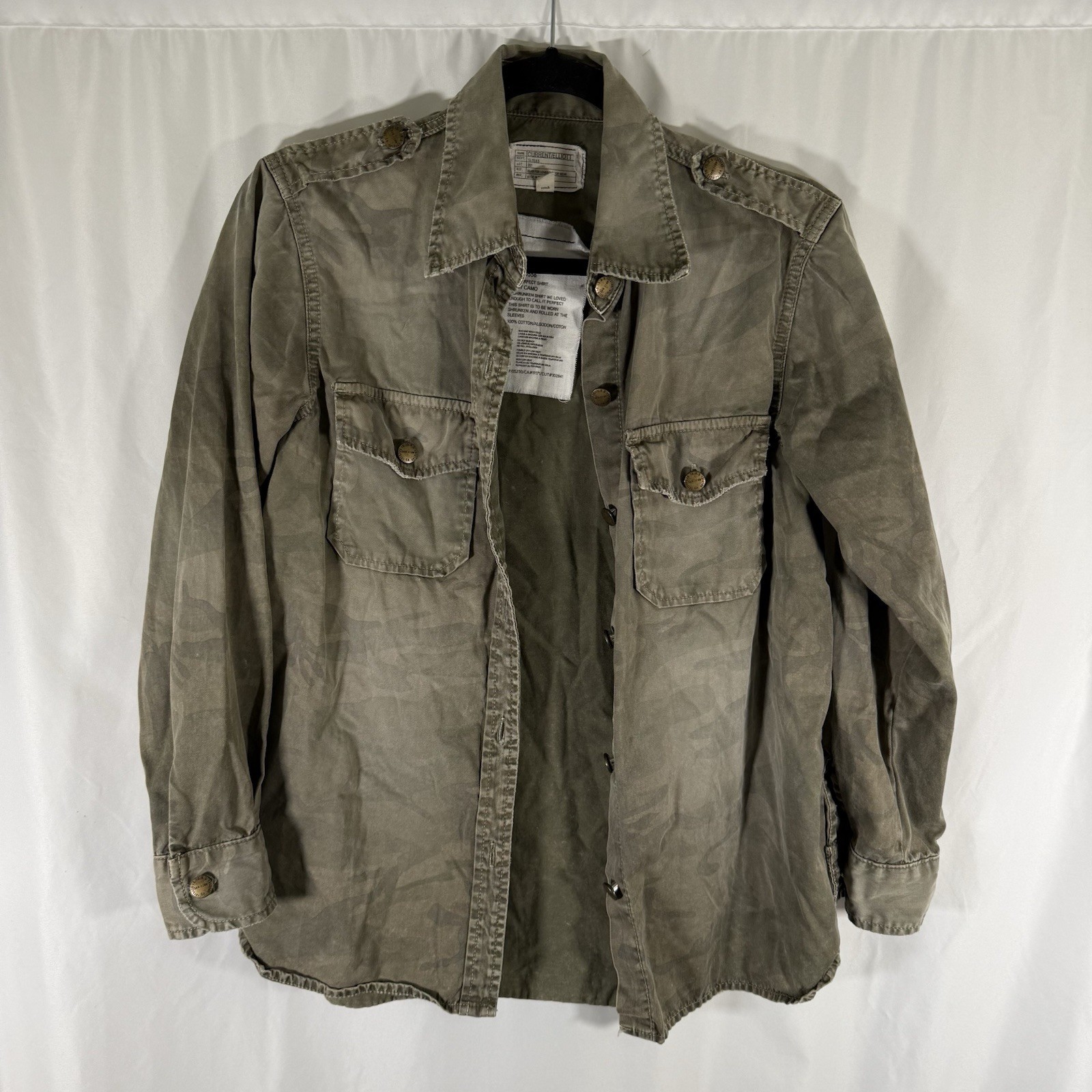 Current Elliott Shirt Women’s 1 Green Button Front Perfect Shirt Army Camo