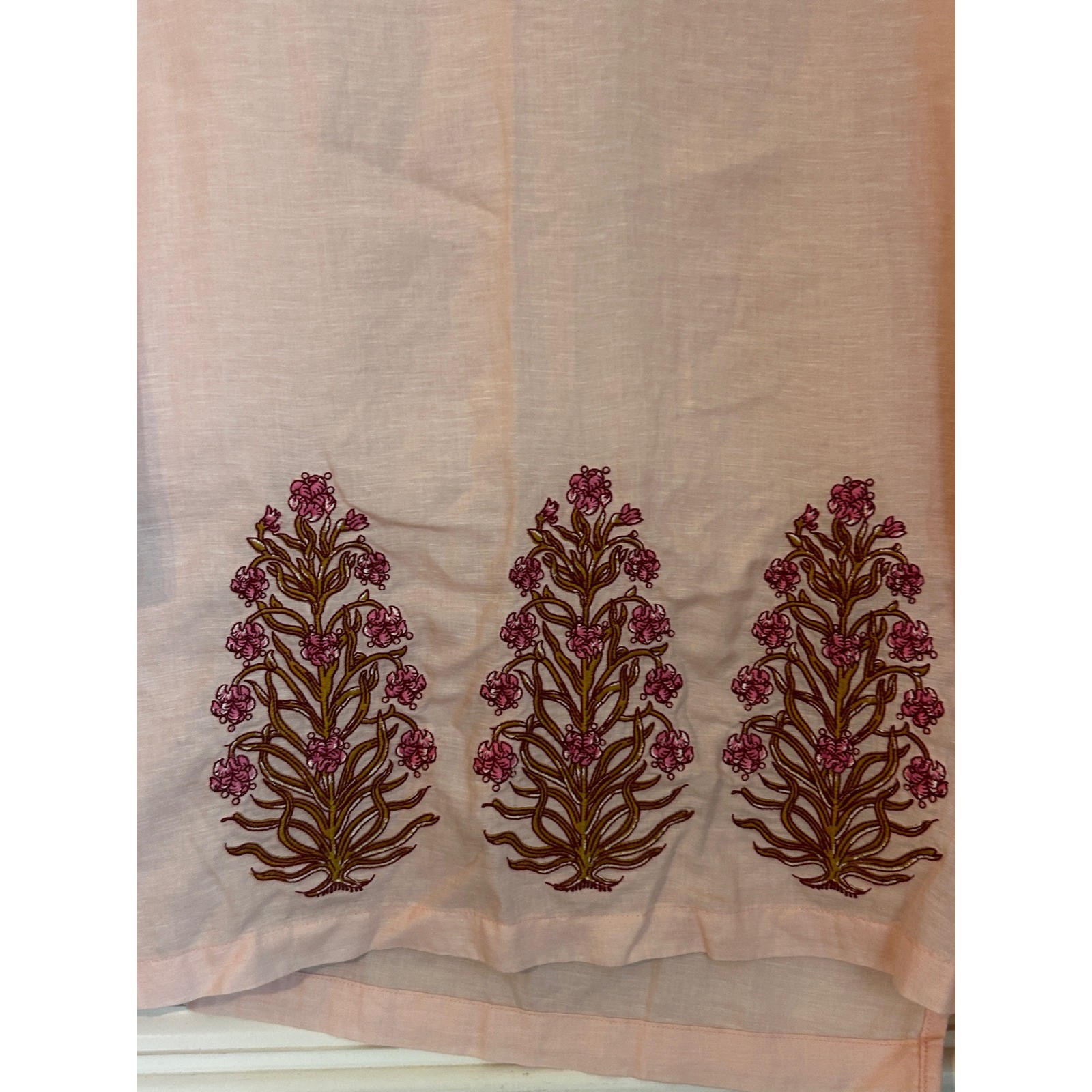 Spartina 449 Size L Everleigh Tunic Pink Tencel Linen Blend Embroidered Floral
