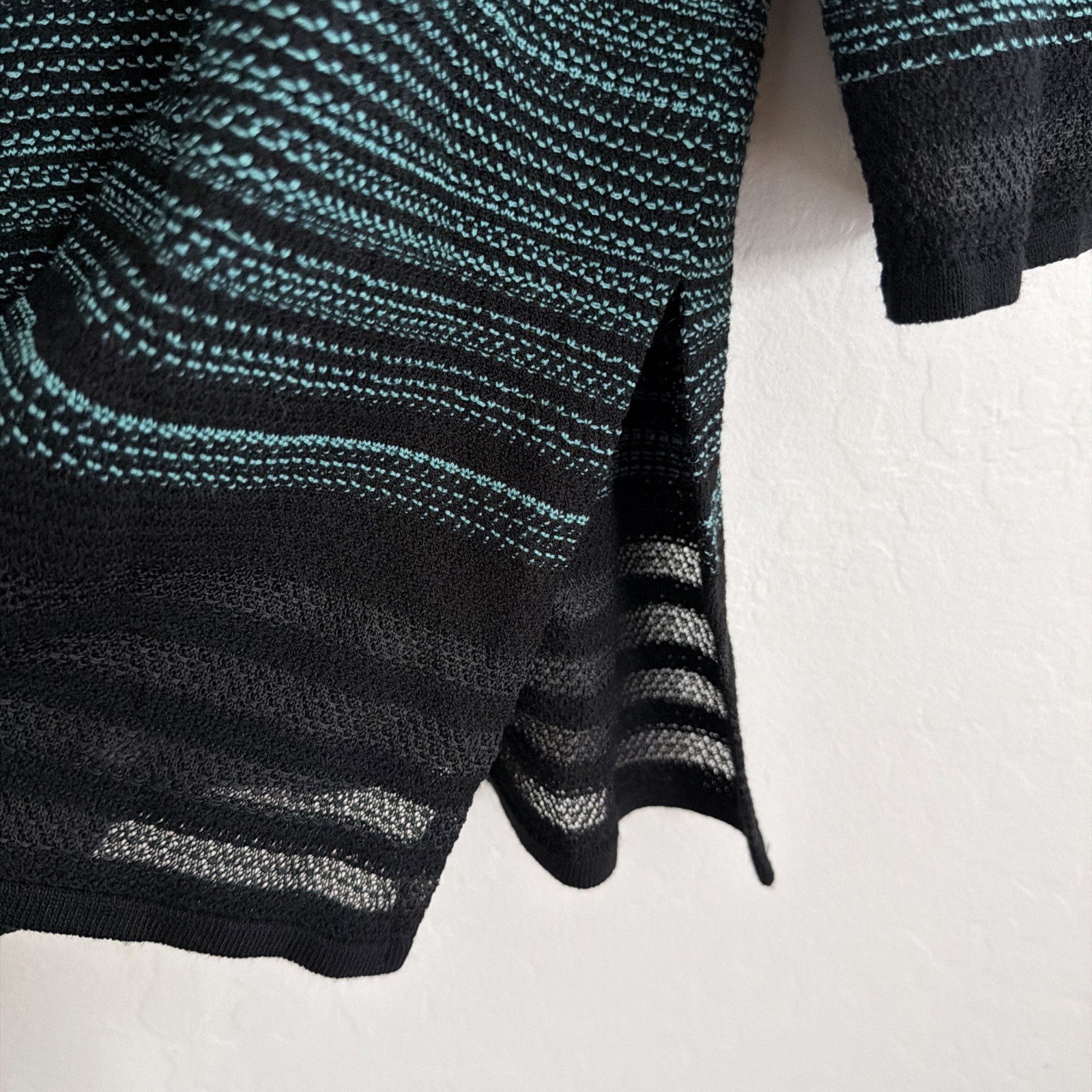 Ming Wang Teal Black Gray Ombré Striped M Knit Tunic Top 3/4 Sleeve Classic Chic