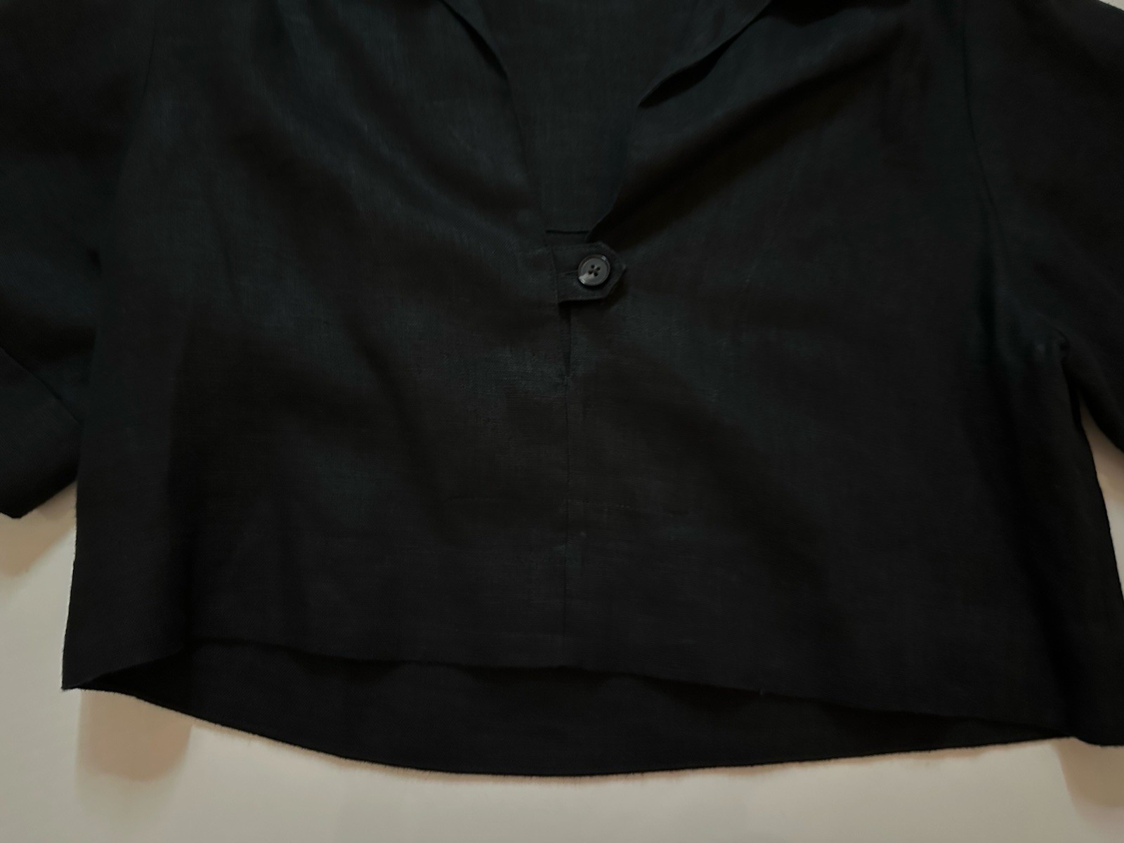 MATTHEW BRUCH Popover Crop Shirt in Linen BLACK SIZE 1/XS/US 2 $345