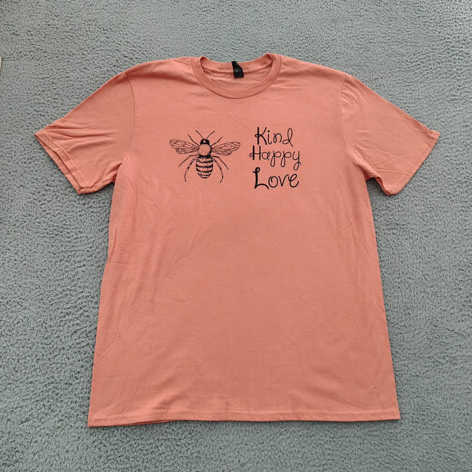 Anvil T Shirt Womens L Coral Bee Kind Happy Love Graphic Short Sleeve Cotton