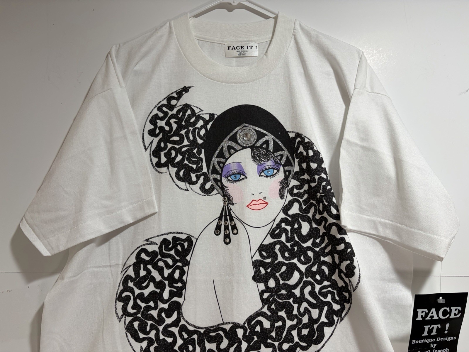 CAROL JOSEPH FACE IT! SINGLE STITCH BEJEWEL WHITE T-SHIRT XL SUGAR BABY NWT