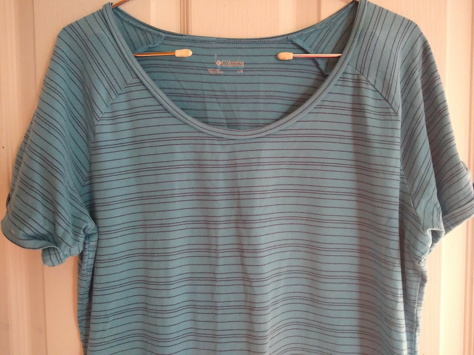 Columbia Basic T-Shirt Large Turquoise Striped Cotton/Elastane Blend