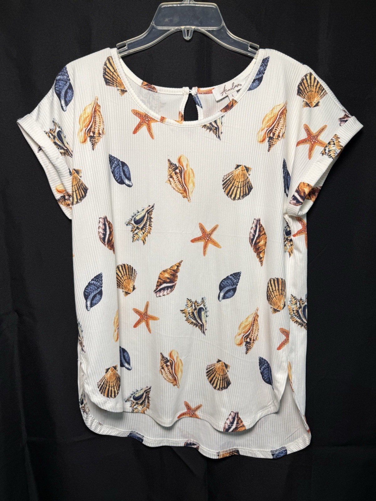Anneliese Beachy White Shell Print Blouse Size Large (3C4)