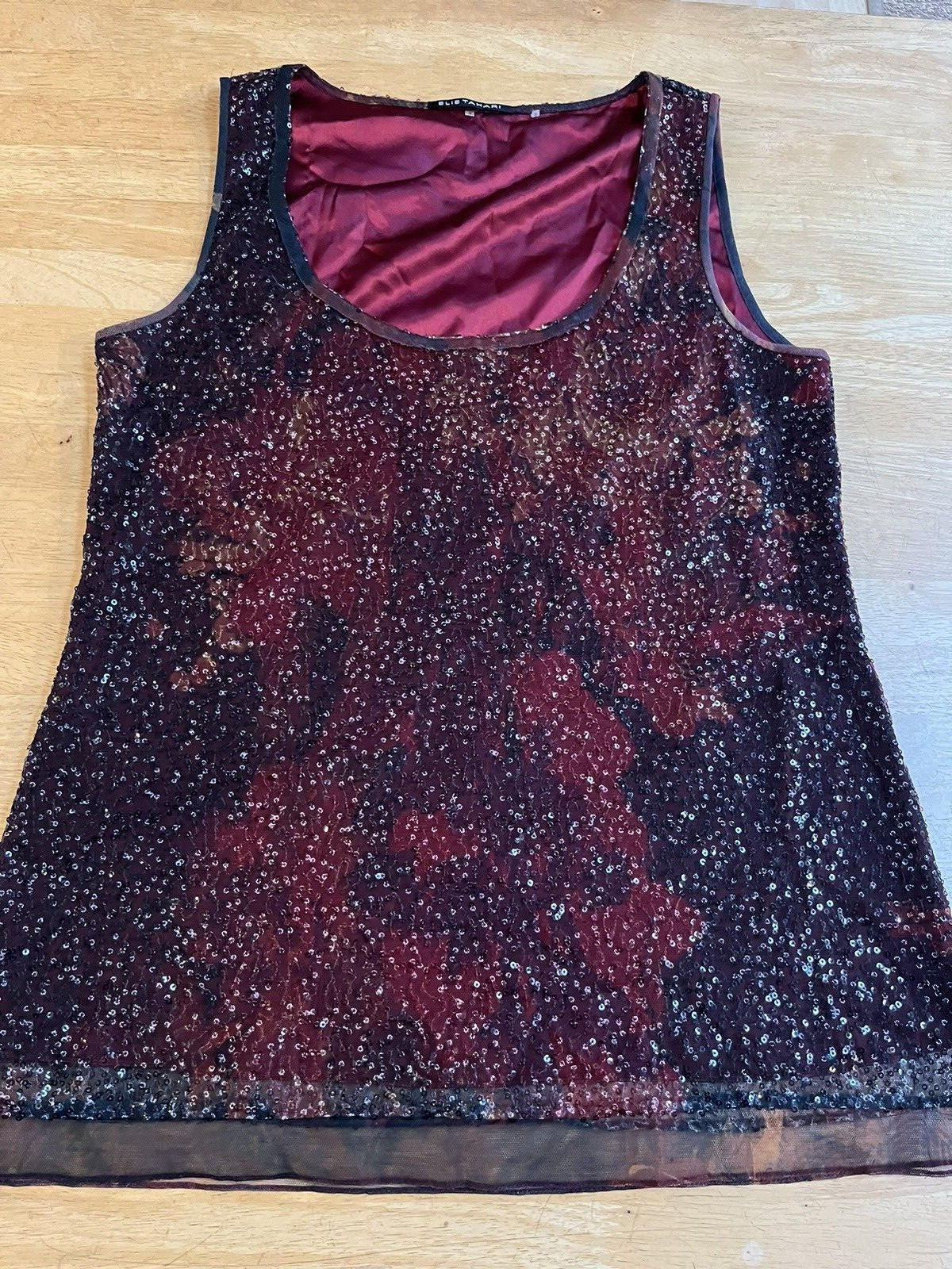 Elie Tahari Beaded Shear Overlay Tank Top Womens Size Small – Red Black