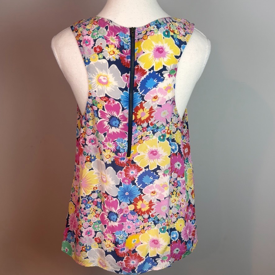 twentyone Womens 100% Silk Multicolor Floral Sleeveless Back Zip Blouse sz Large