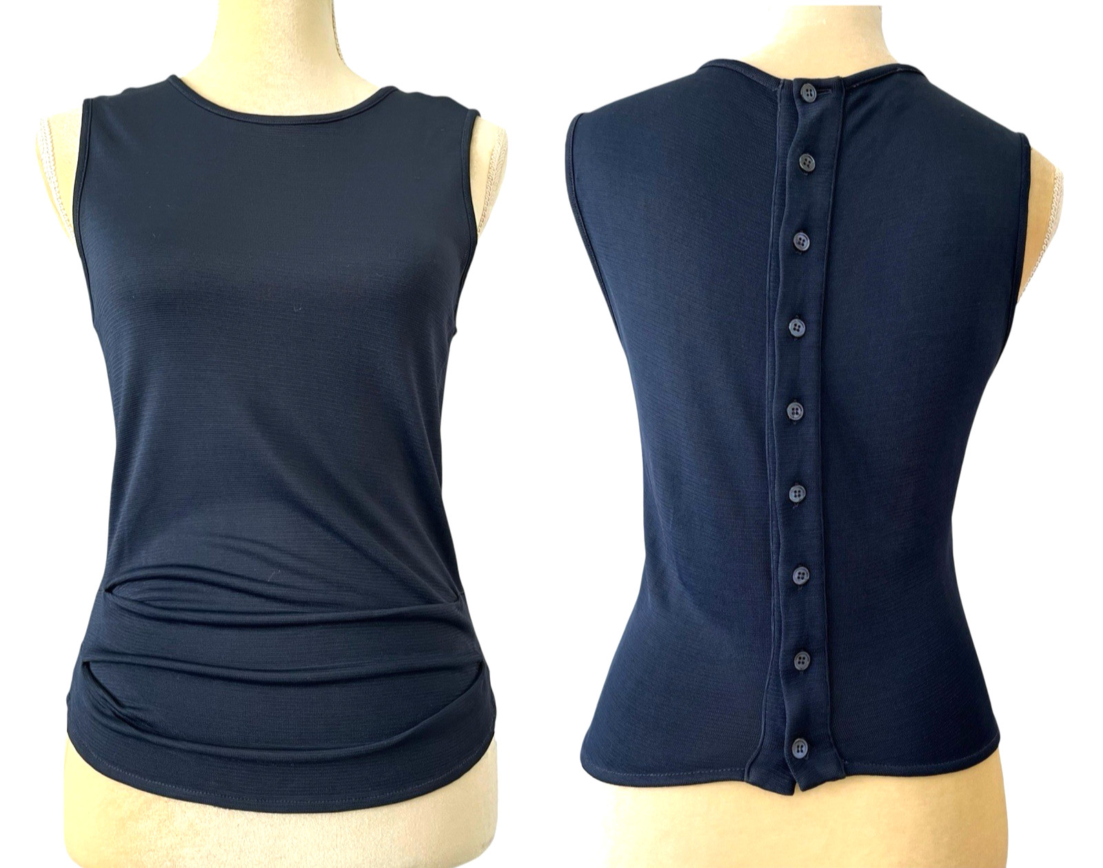 GIORGIO ARMANI A MILANO BORGONUOVO 21 Italy Blue Button Back Blouse IT-42 US 8