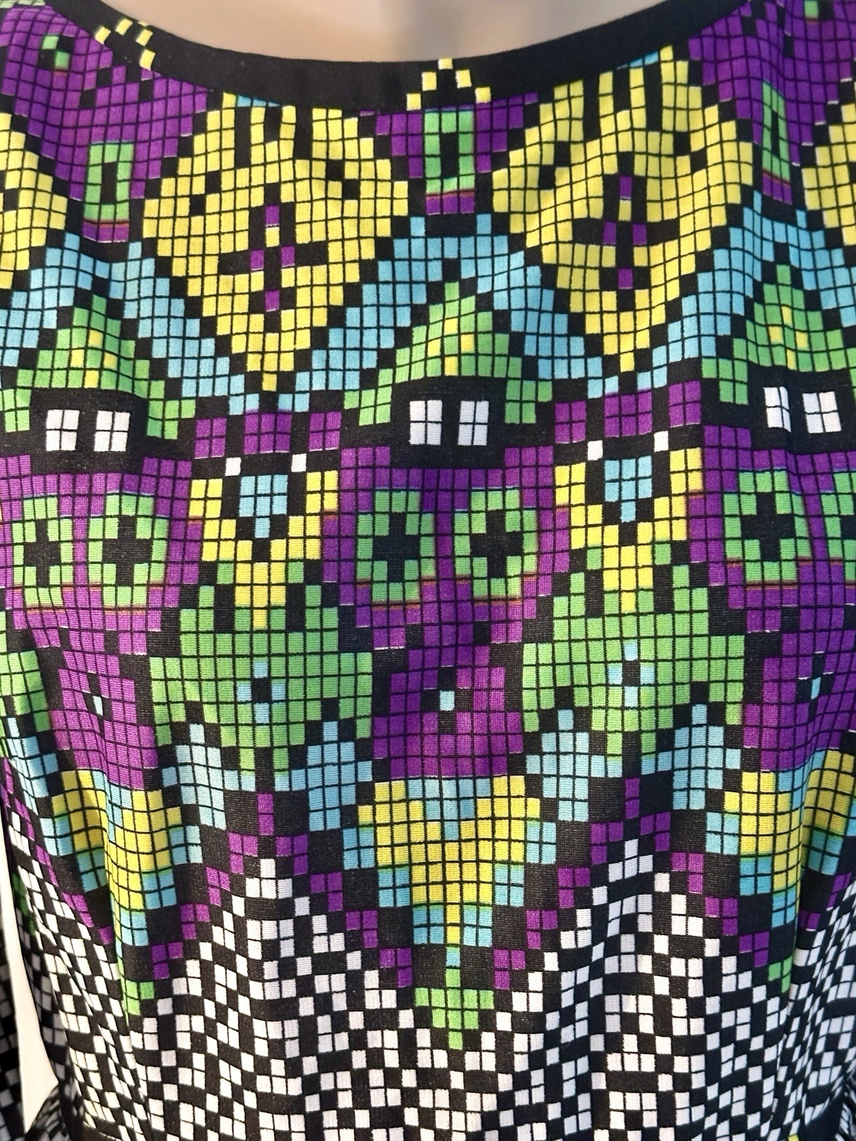Vintage I.Magnin Graphic Blouse Empire Waist Pixelated B&W Checkerboard Morphew