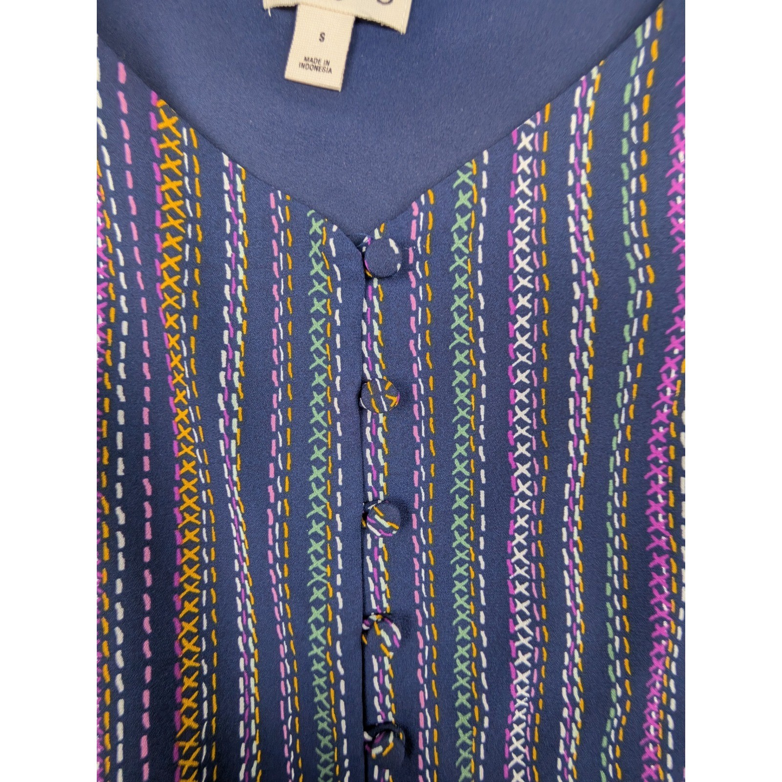 Maison Jules Womens Navy Multi-Color Embroidered Stripe Button Front Cami Top S