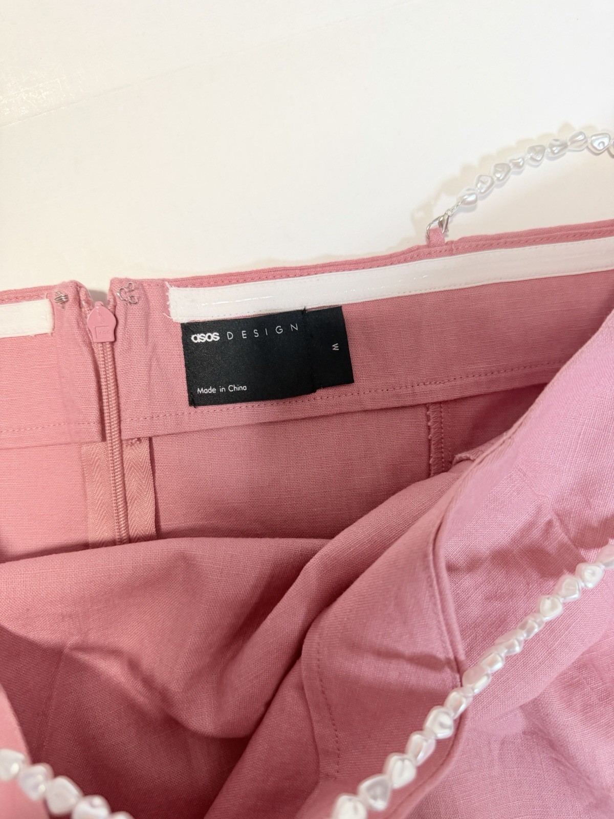 ASOS DESIGN Linen HalterNeck Tailored Top Bead Detail Pink Size Medium US 8-10