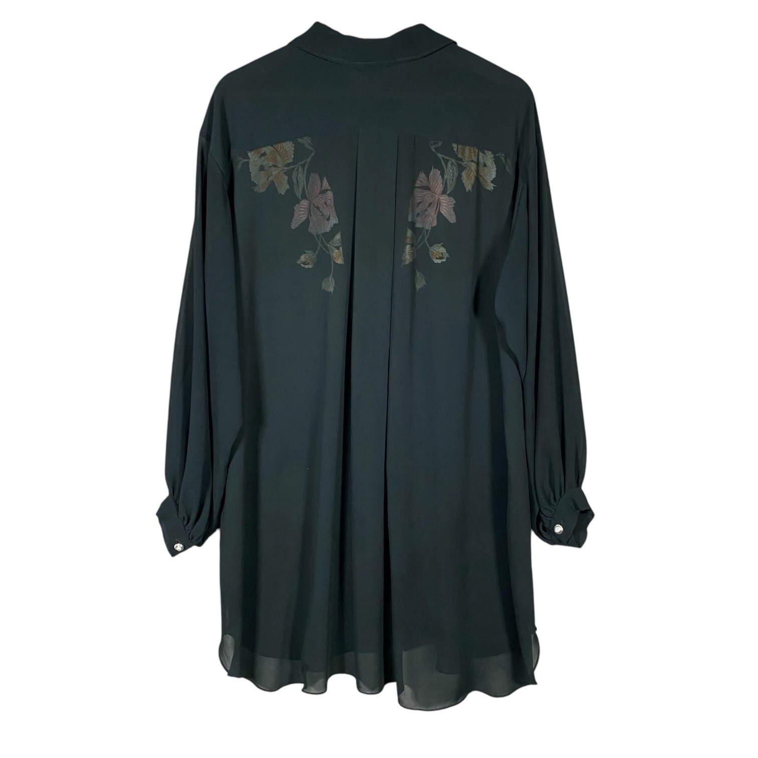 VTG Natori x I. Magnin Sheer Chiffon Tunic Blouse Floral Embroidered Beach Cover