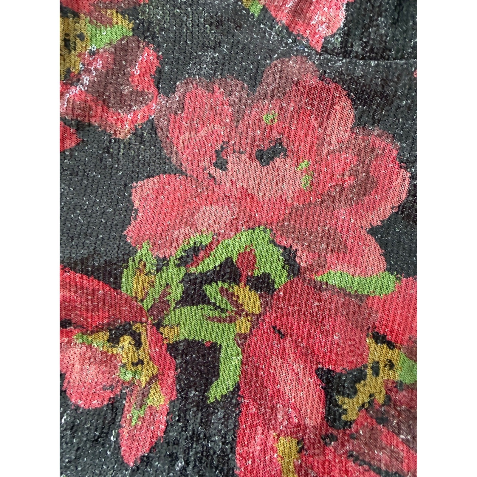 Nicole Miller Womens Floral Sequin Mock Neck Long Sleeve Top Black Red Size M