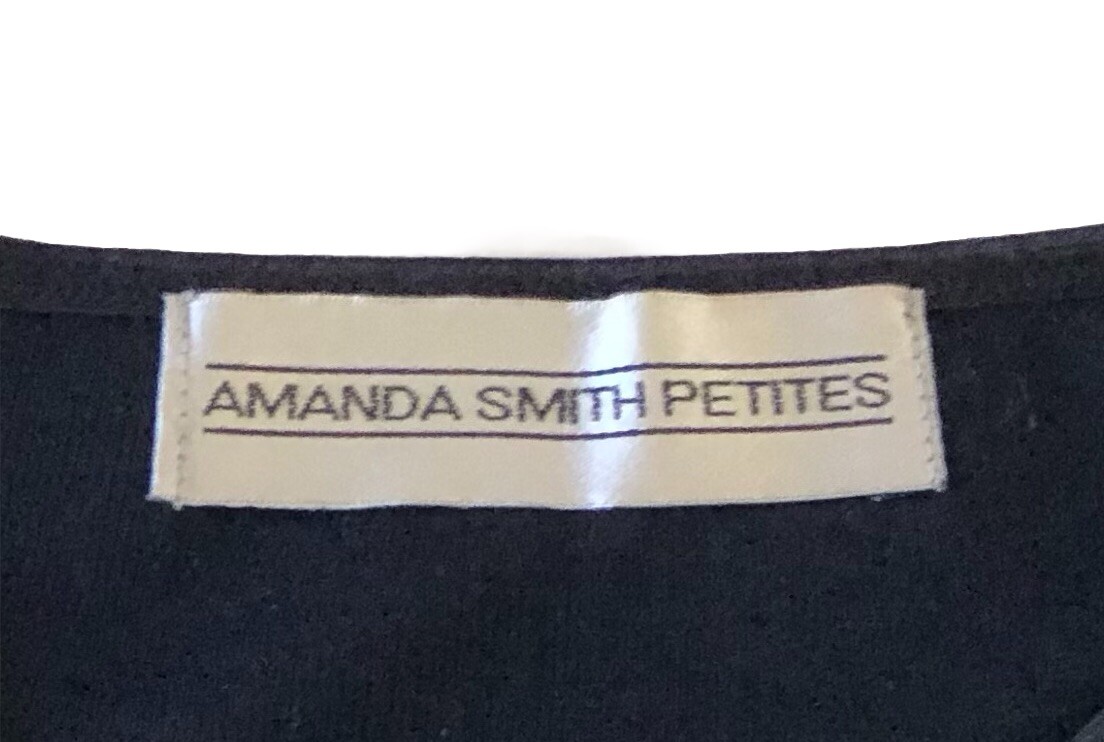 Amanda Smith Petites Women’s Black Knit Short Sleeve Top Round Neck Rayon Blend