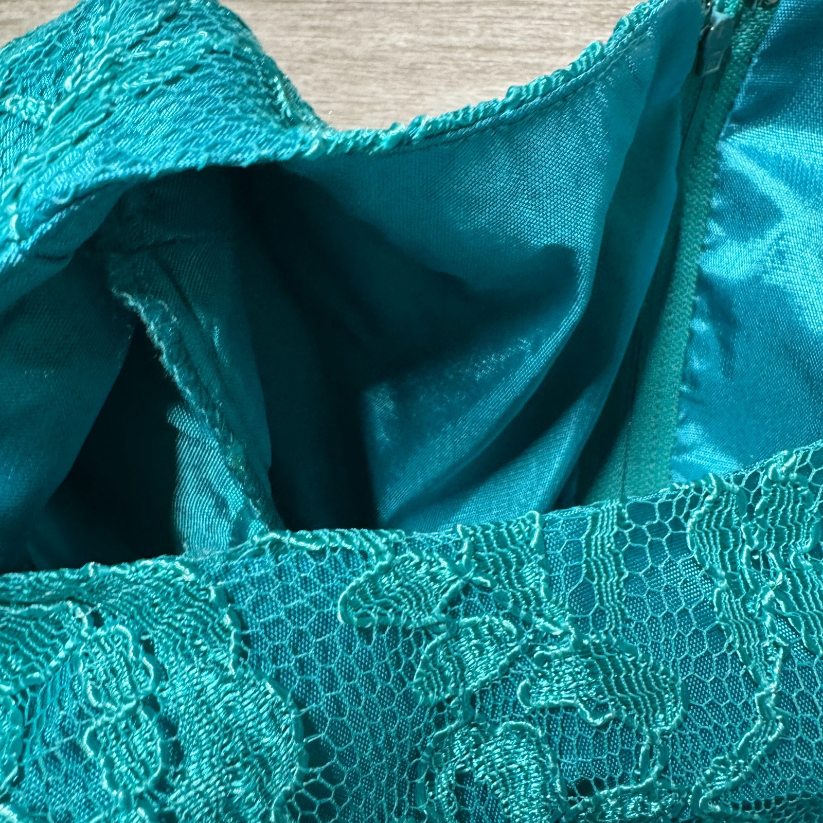 VTG Cachet Bari Protas 80s Lace Overlay Blouse Top 8 NWT USA Turquoise Back Zip