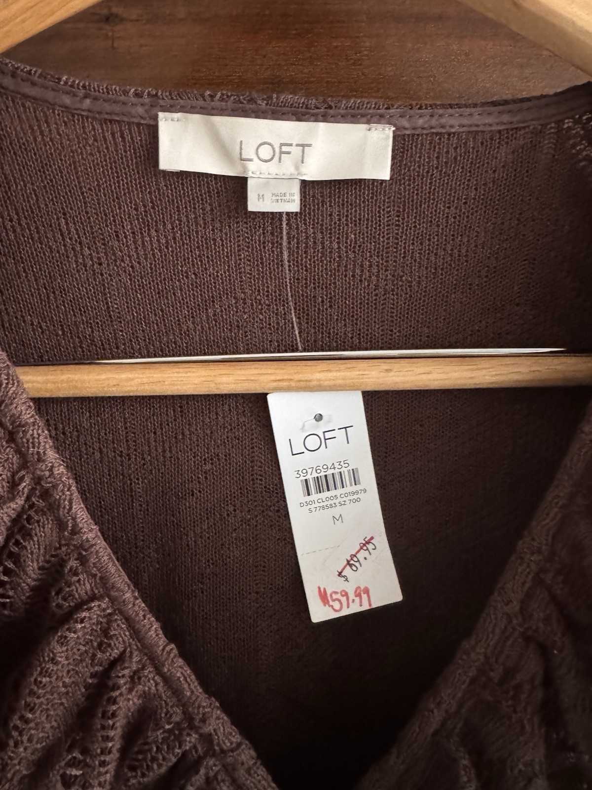 Loft Pointelle Ruffle Tie Cuff Top in Roasted Walnut New With Tags Size Medium