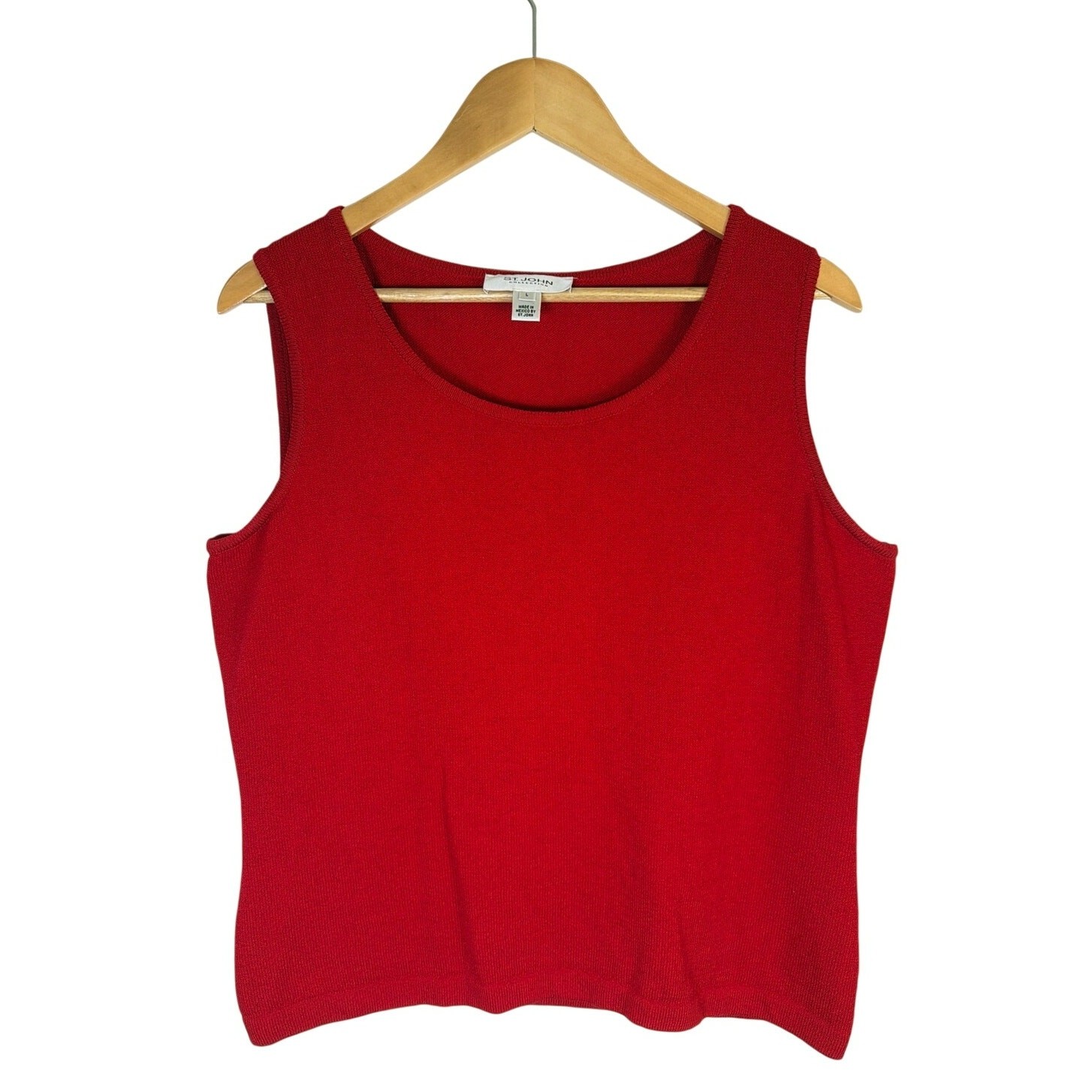St. John Collection Santana Red Knit Shell Top L Wool Rayon Blend Sleeveless