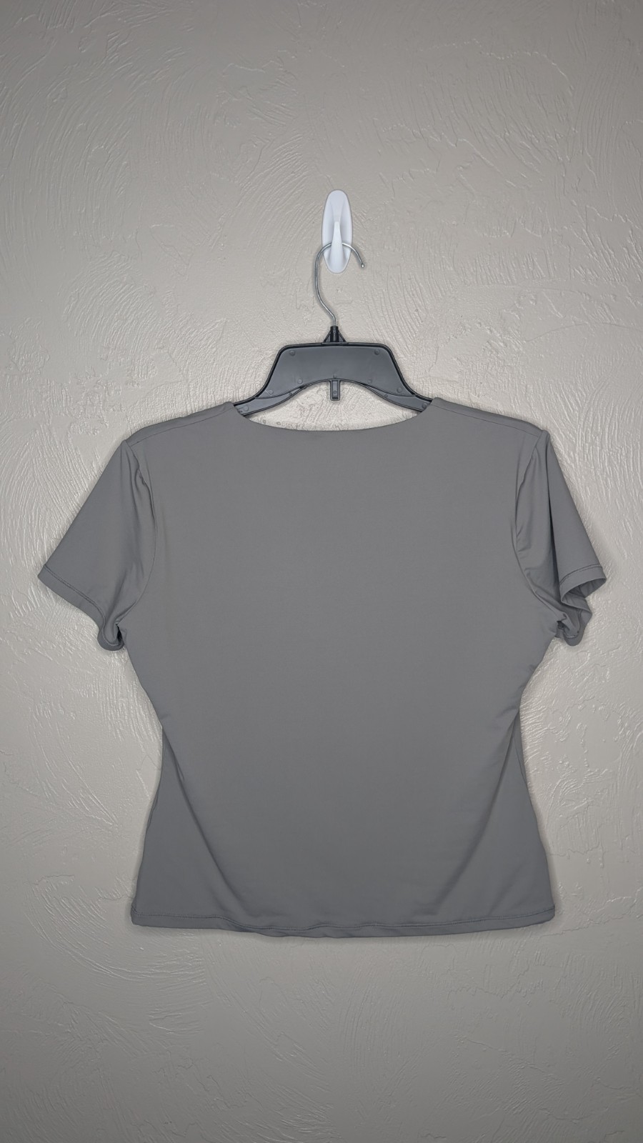 Pumiey Womens XLarge Gray V Neck Short Sleeve Fitted Stretch Tee Top