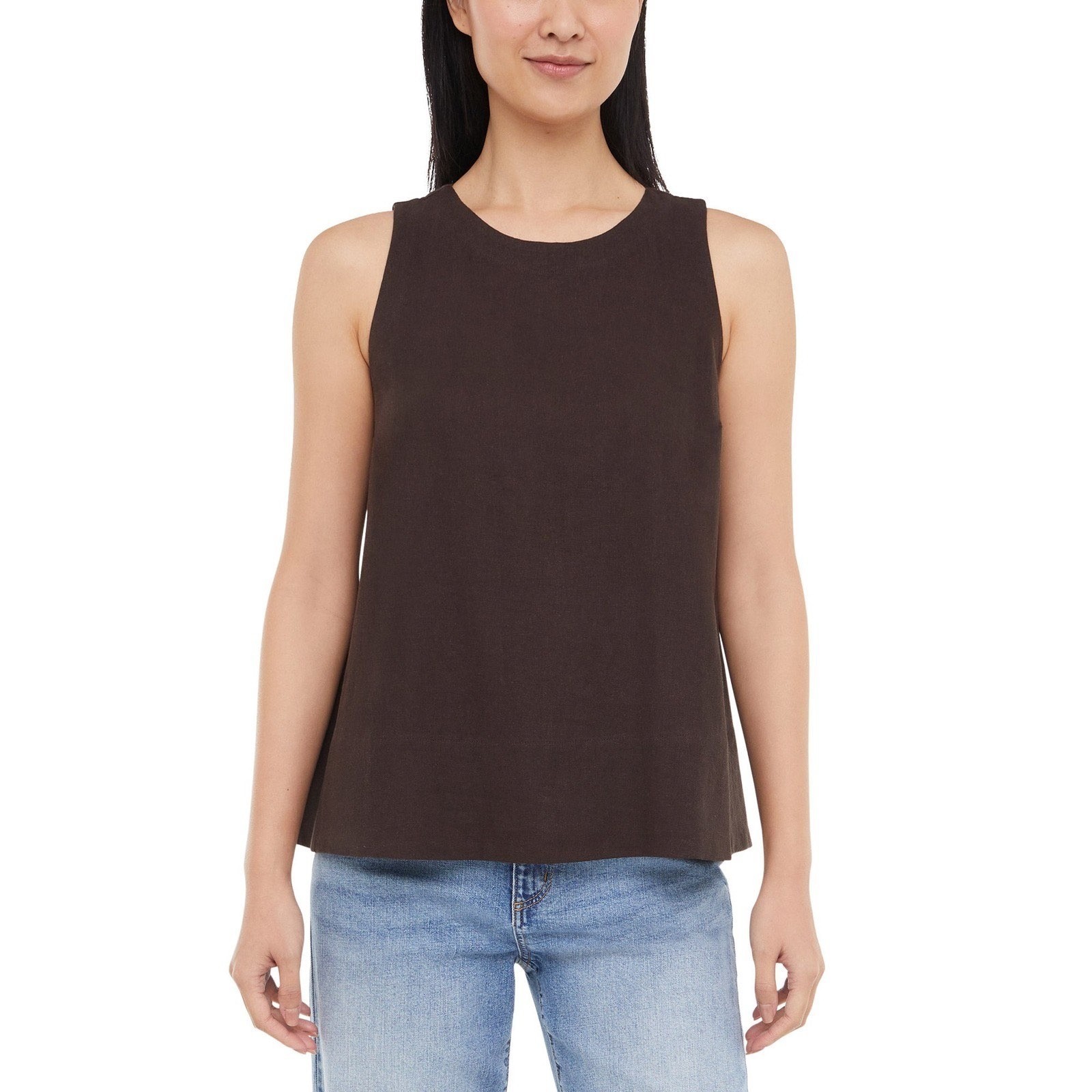 NWT Womens Banana Republic Espresso Brown Linen Blend Sleeveless top SZ M