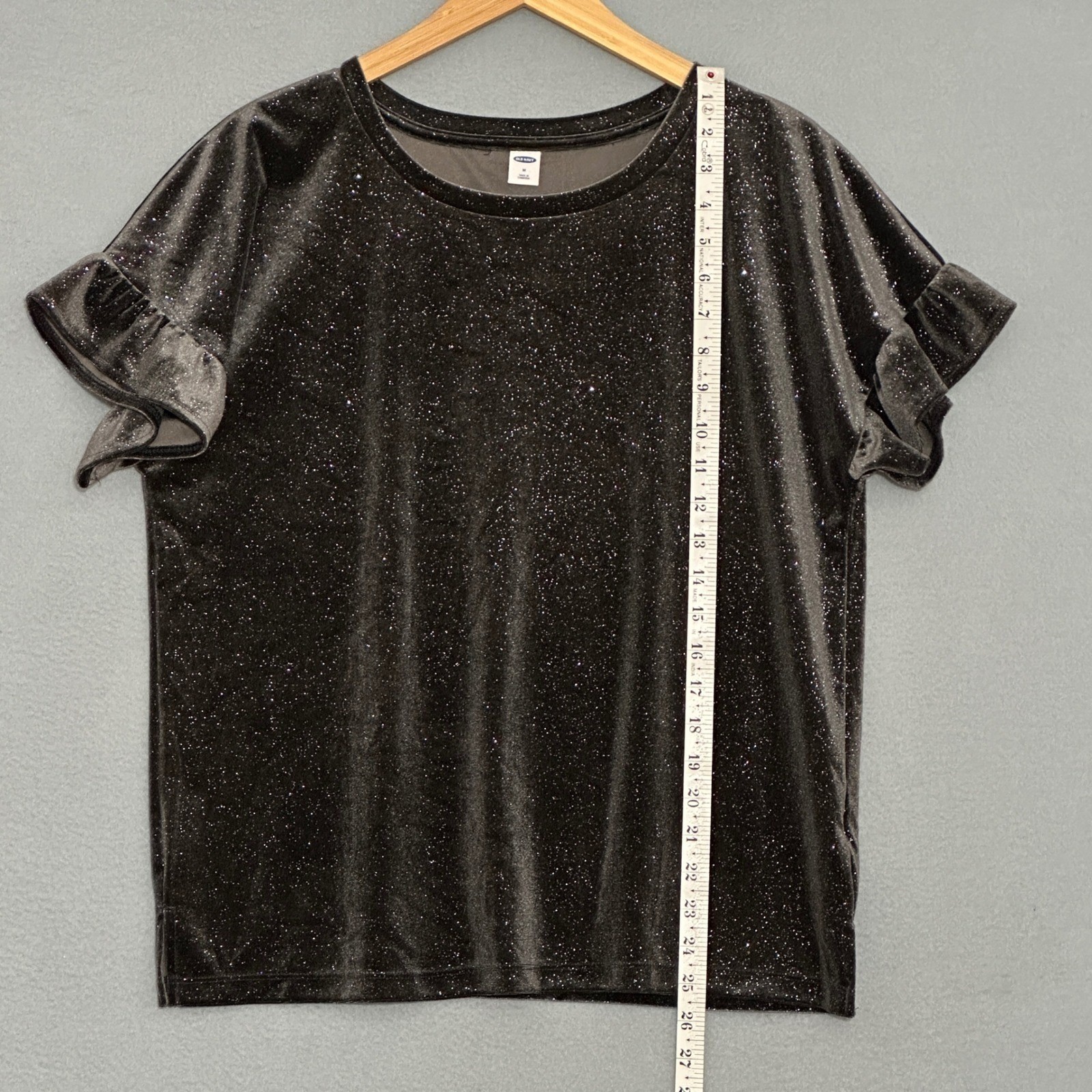 Old Navy Womens Top M Silver Gray Velvet Glitter Flutter Sparkle Whimsigoth Glam