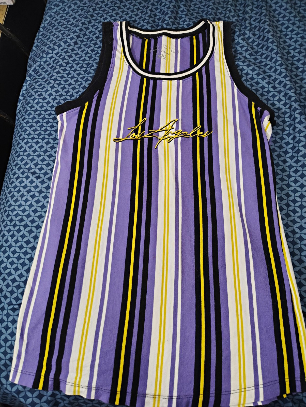 Los Popular Women’s S Striped Tank Top Purple/White/Black/Yellow Scoop Neck