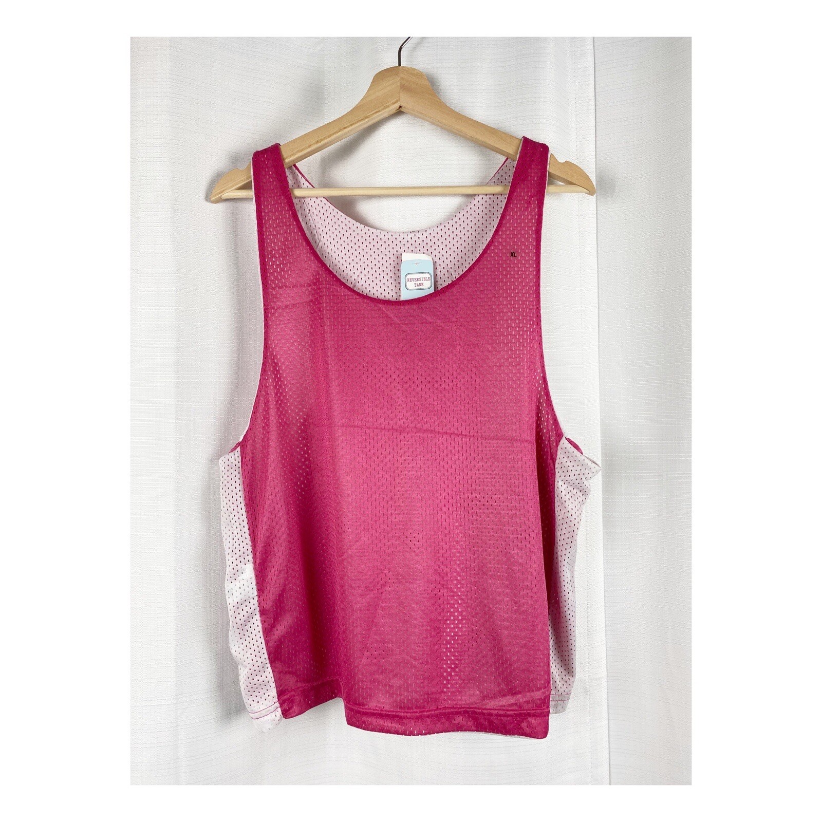 MV Sport Women’s Reversible Scoop Neck Tank Top Perforated Pink White Size XL