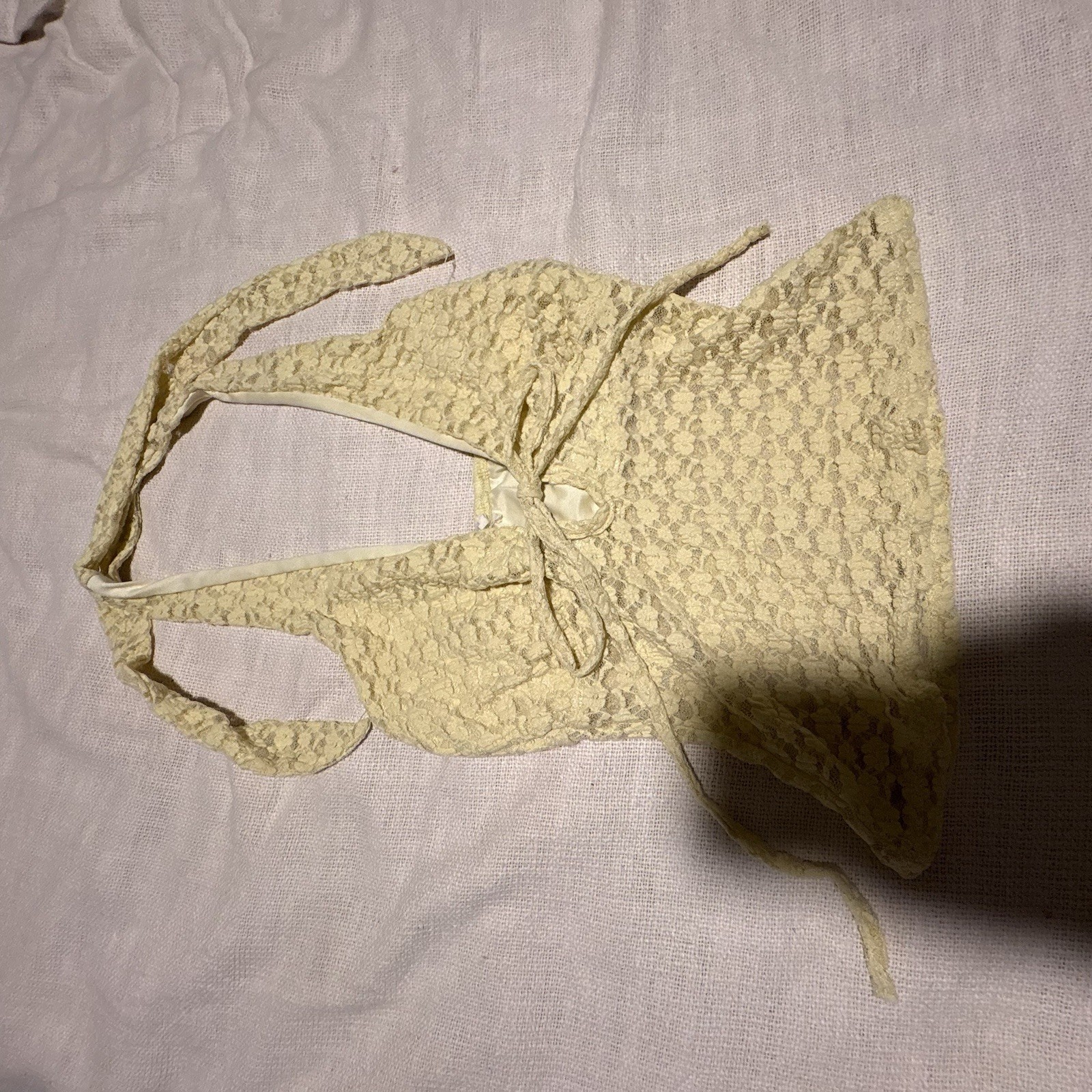 Union Bay Beige Lace Floral Halter Bralette Bra M C Wireless Tie Bow