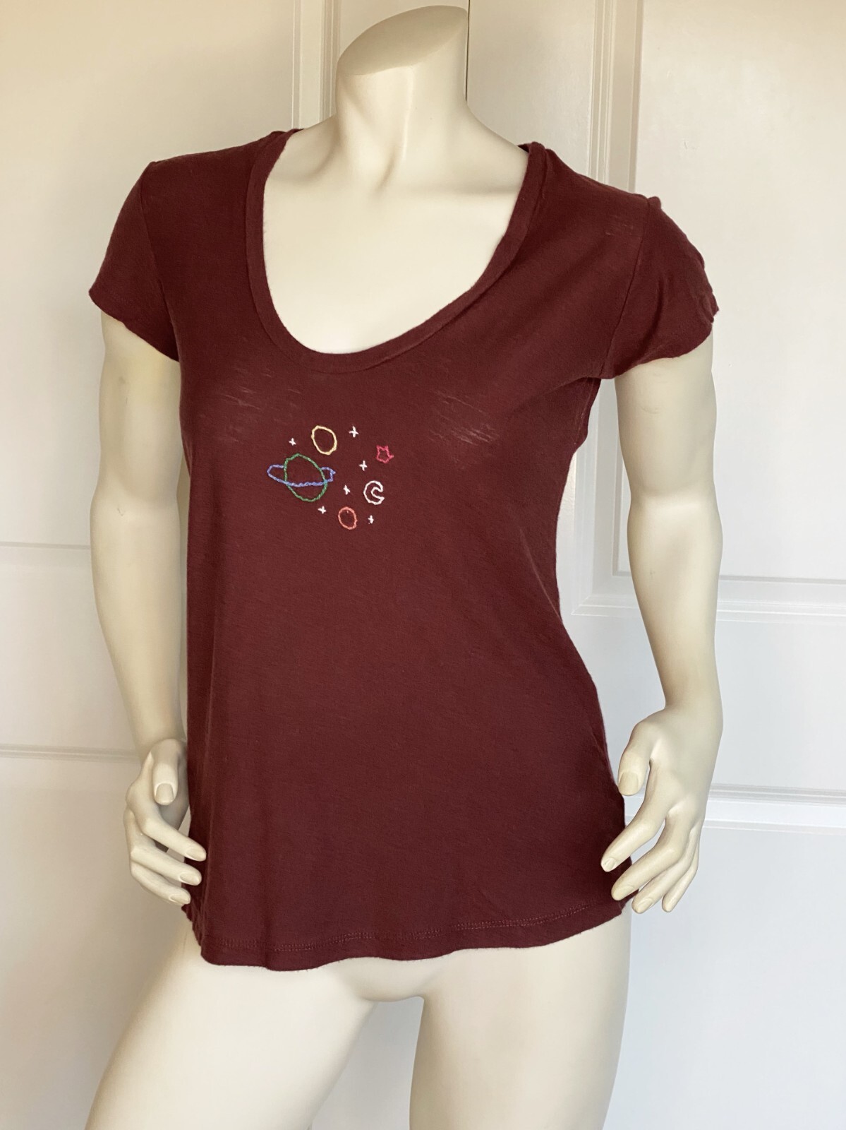 STANDARD JAMES PERSE OXBLOOD COTTON BLEND SHORT SLEEVE T-SHIRT SIZE: 1