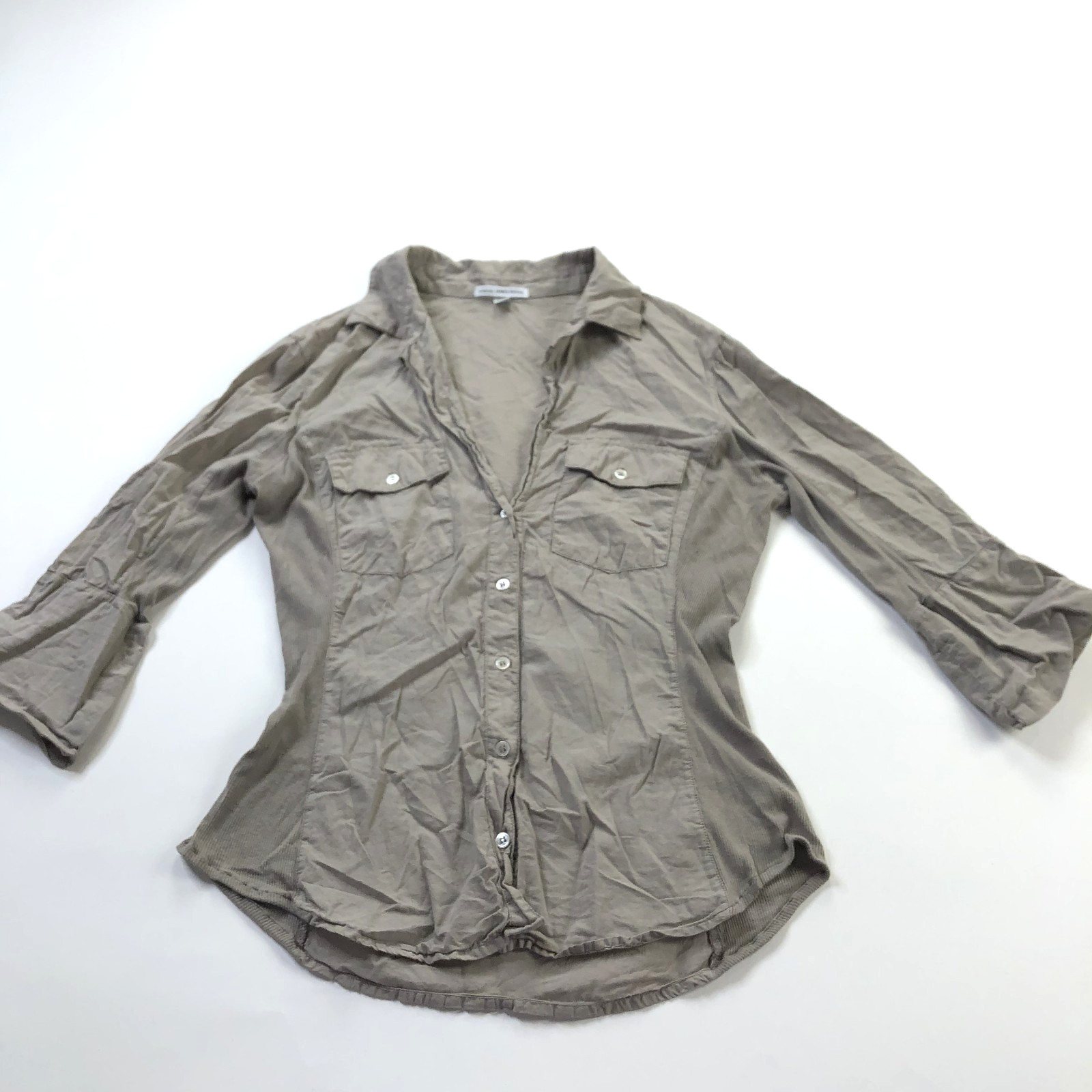Standard James Perse 2 Contrast Ribbed Button LS Shirt Gray PLS READ FADED