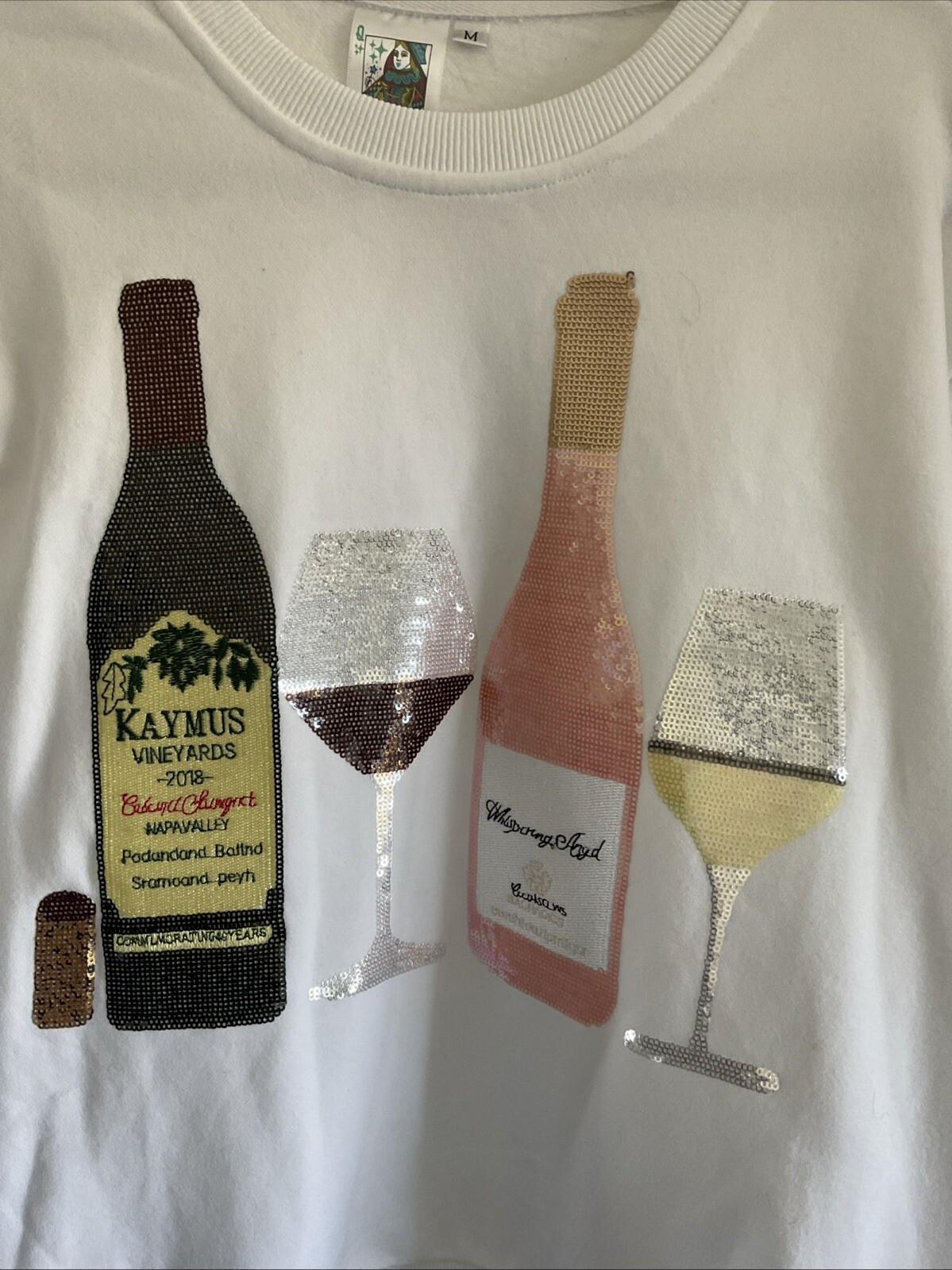 Queen Of Sparkles wine Sweatshirt rosé sequins bottles NWOT Medium