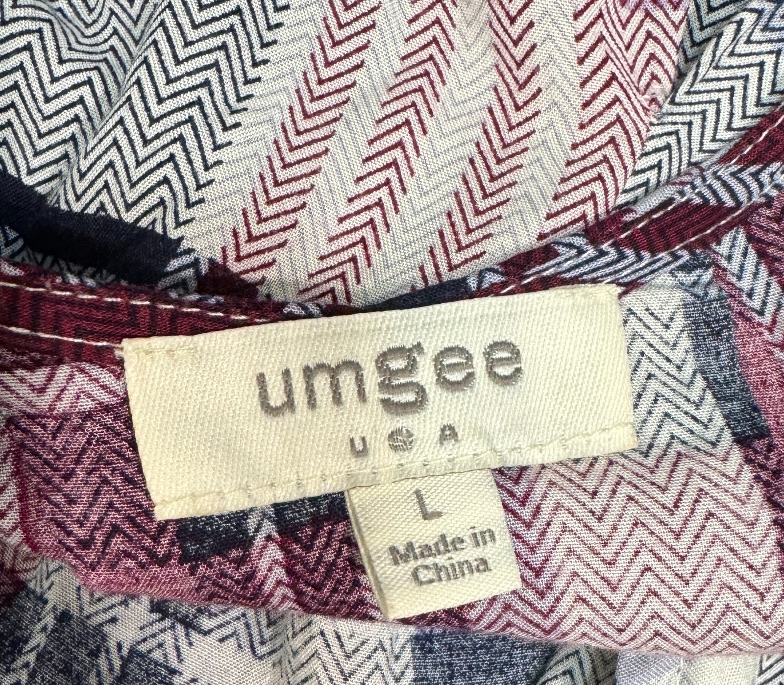 Umgee Sz L Plaid Faux Wrap Blouson Shirt Blouse Top Blue Purple White Womens