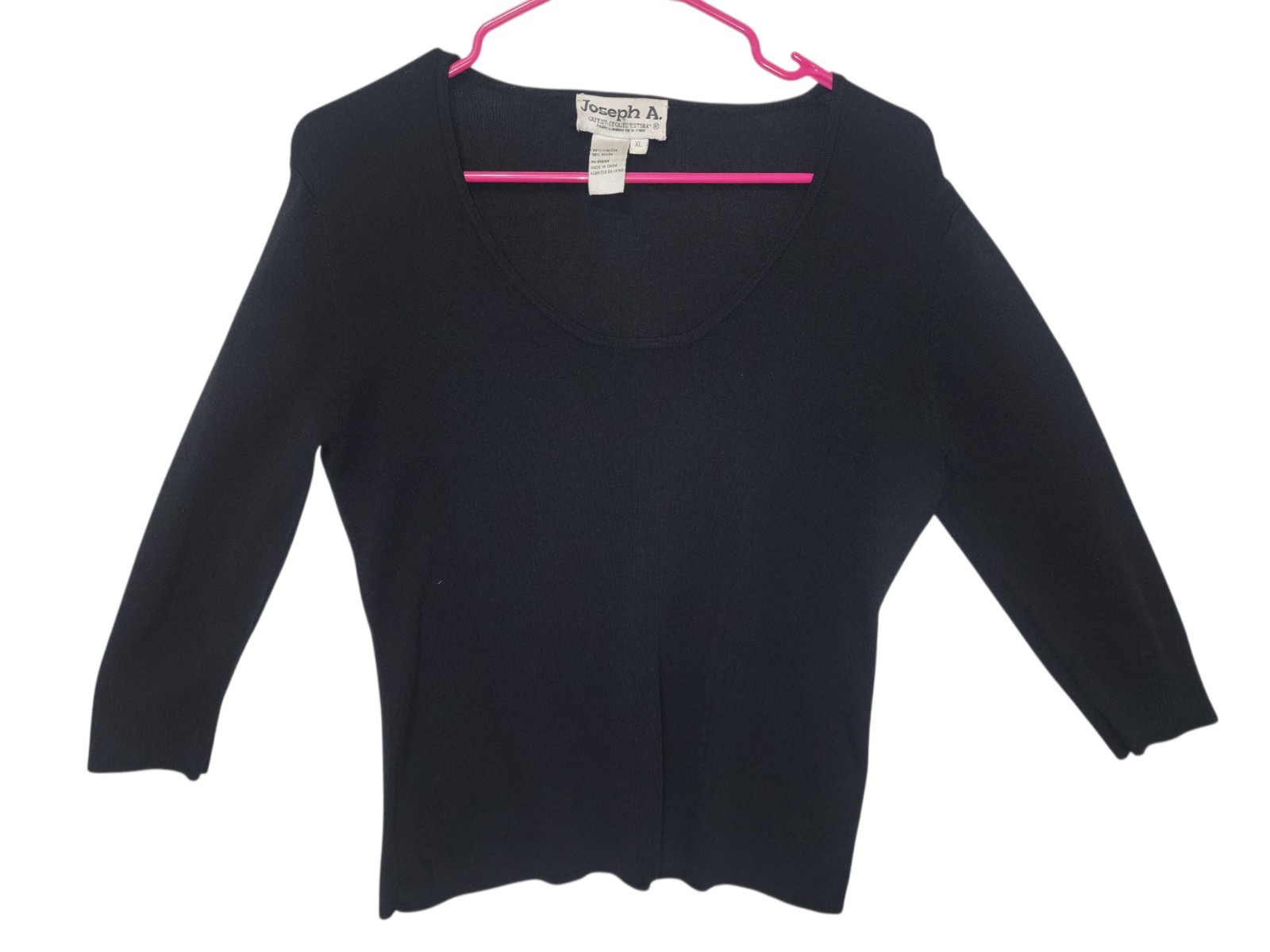 Joseph A. Womens Black Knit Top XL 3/4 Sleeve Stretch Lightweight Classic