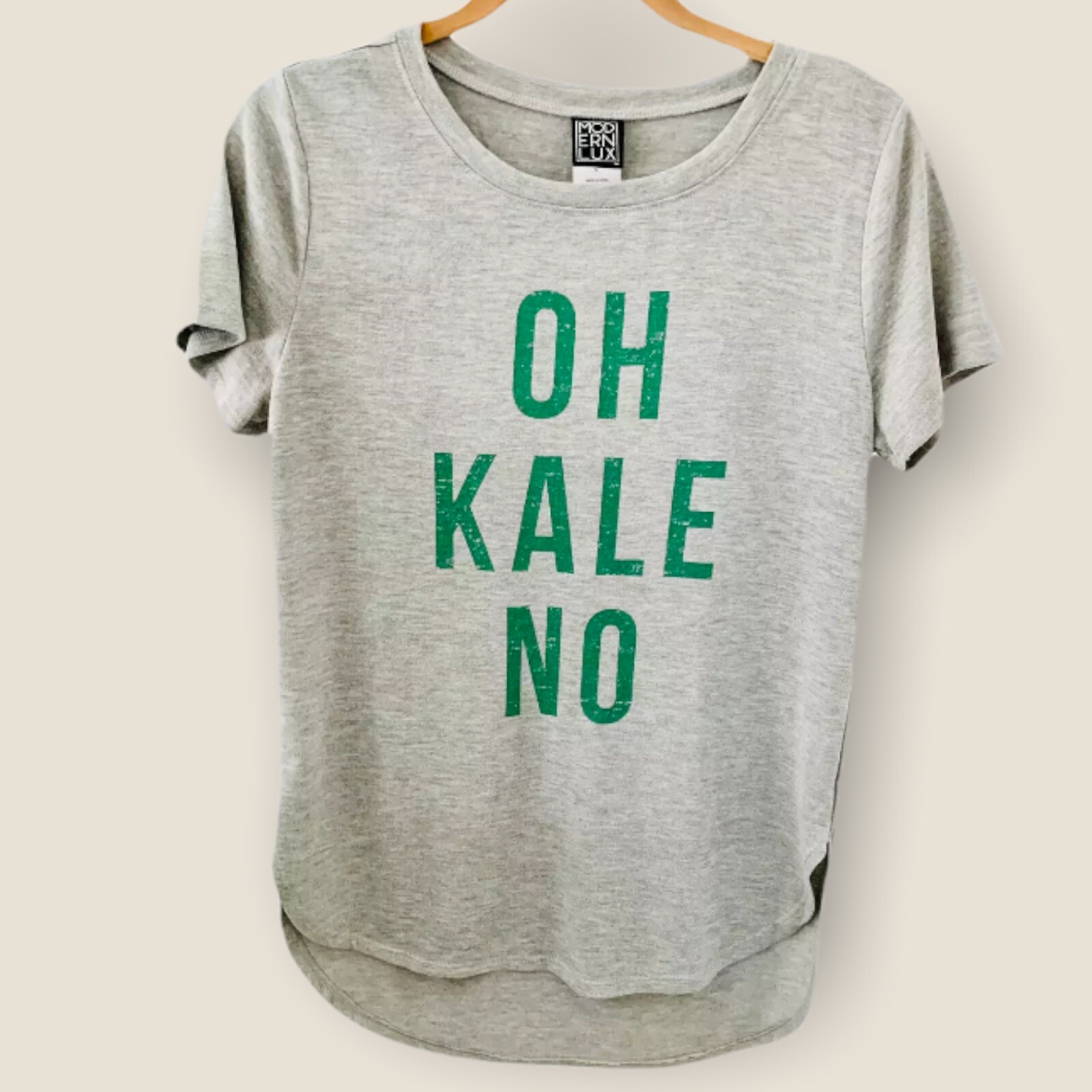 {MODERN LUX} T-Shirt/Top/Graphic Tee Gray/Green (Oh Kale No) Stretchy Summer ~M