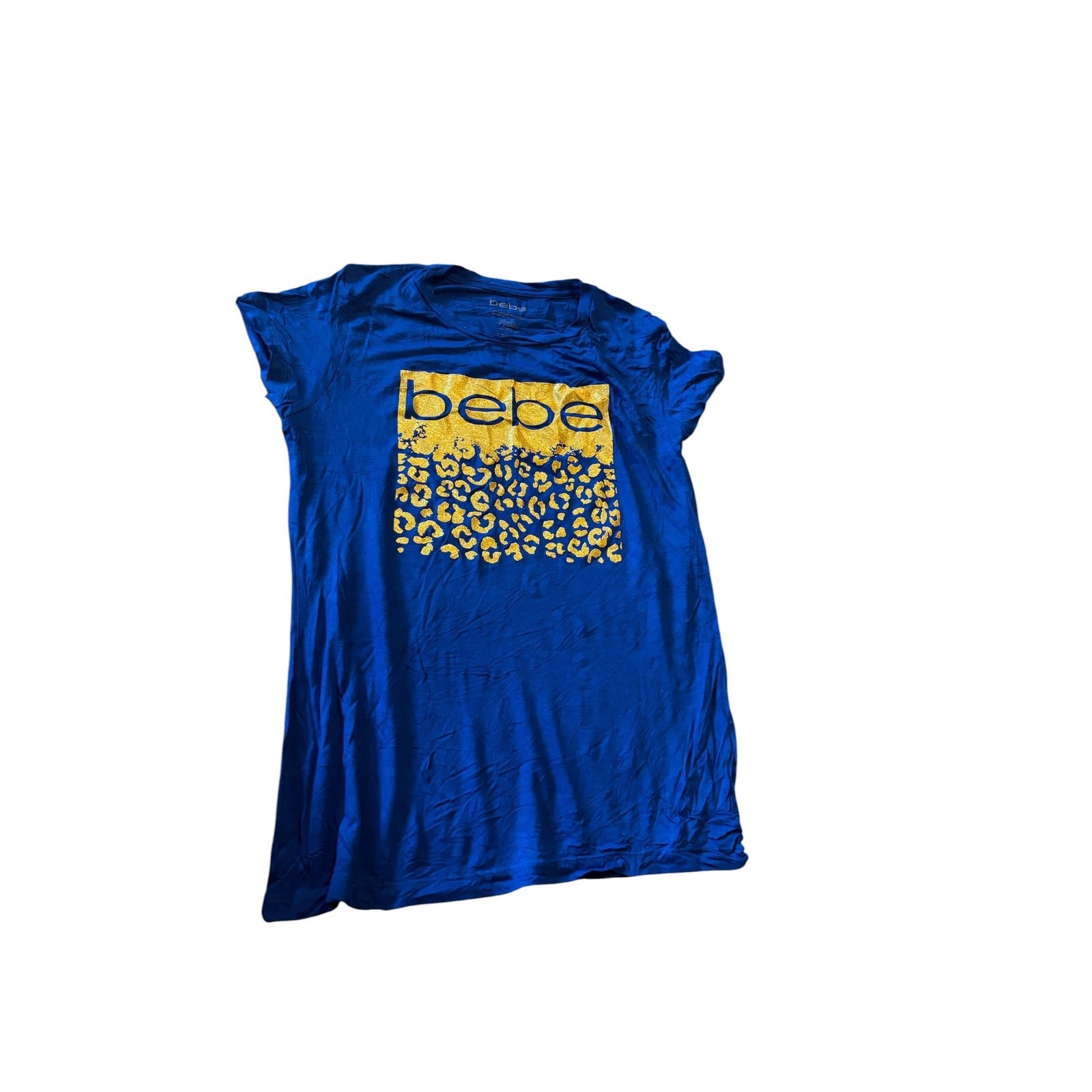 bebe Royal Blue T-Shirt Gold Graphic Size L