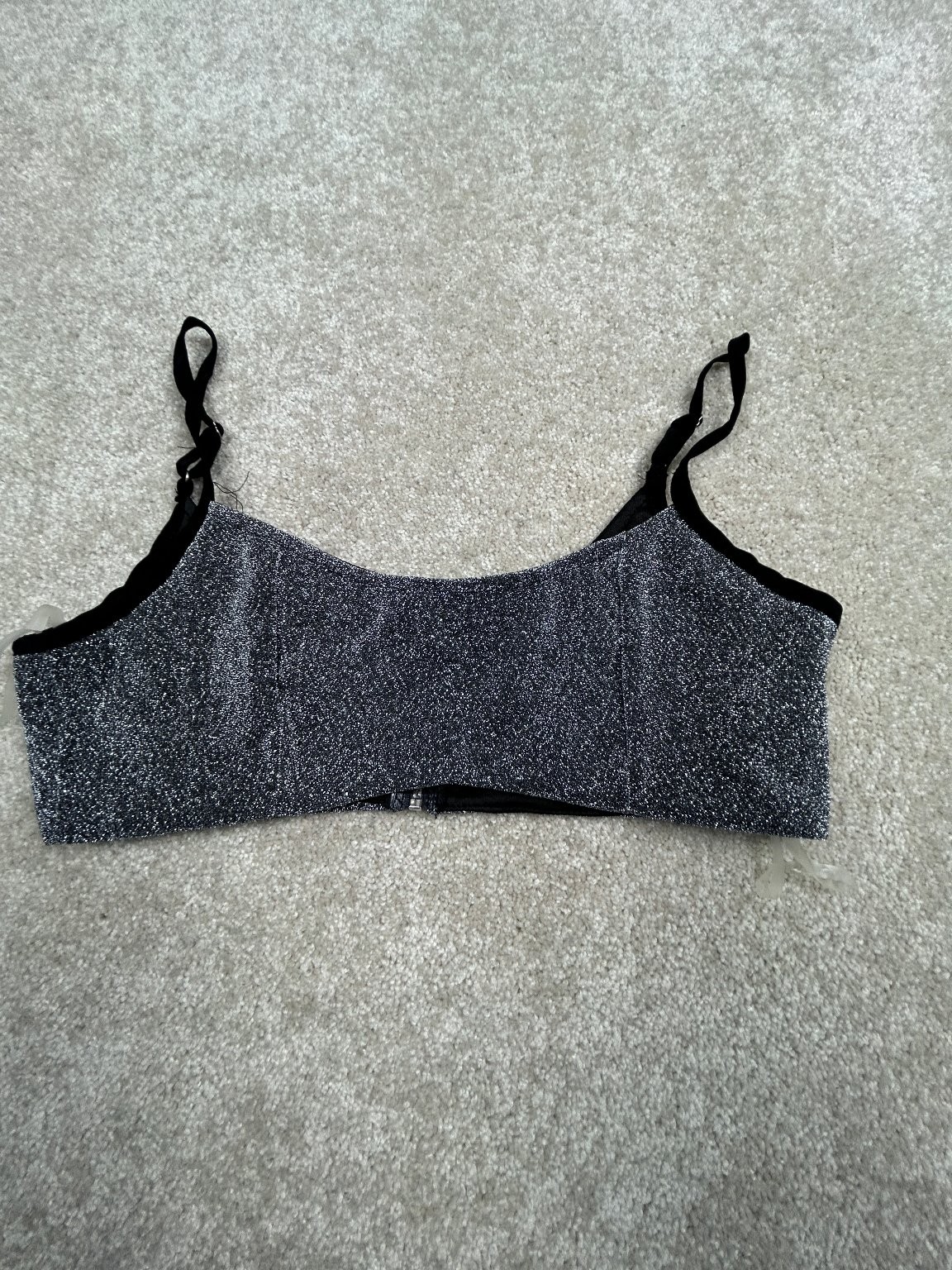 Hello Miss Crop Top Women’s Silver Black Glitter Size M Adjustable Straps