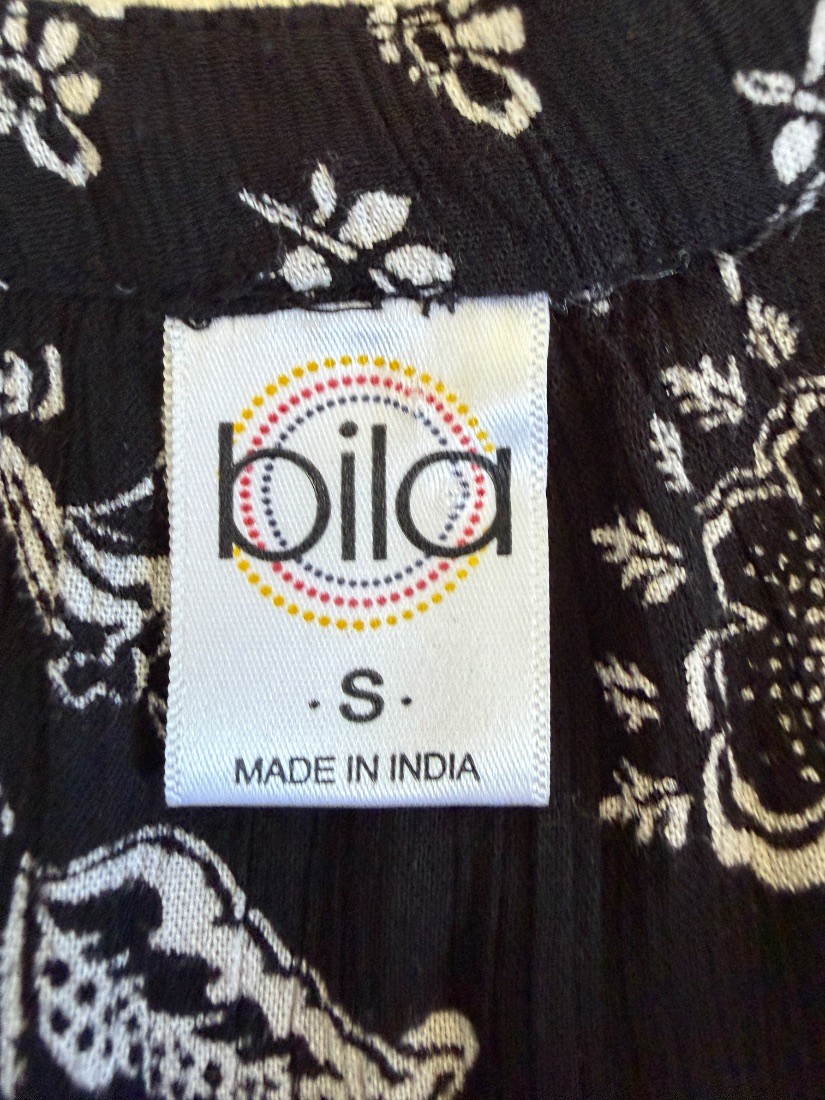 Bila Womens Boho Floral Blouse Top Black White Paisley Print Rayon Size S
