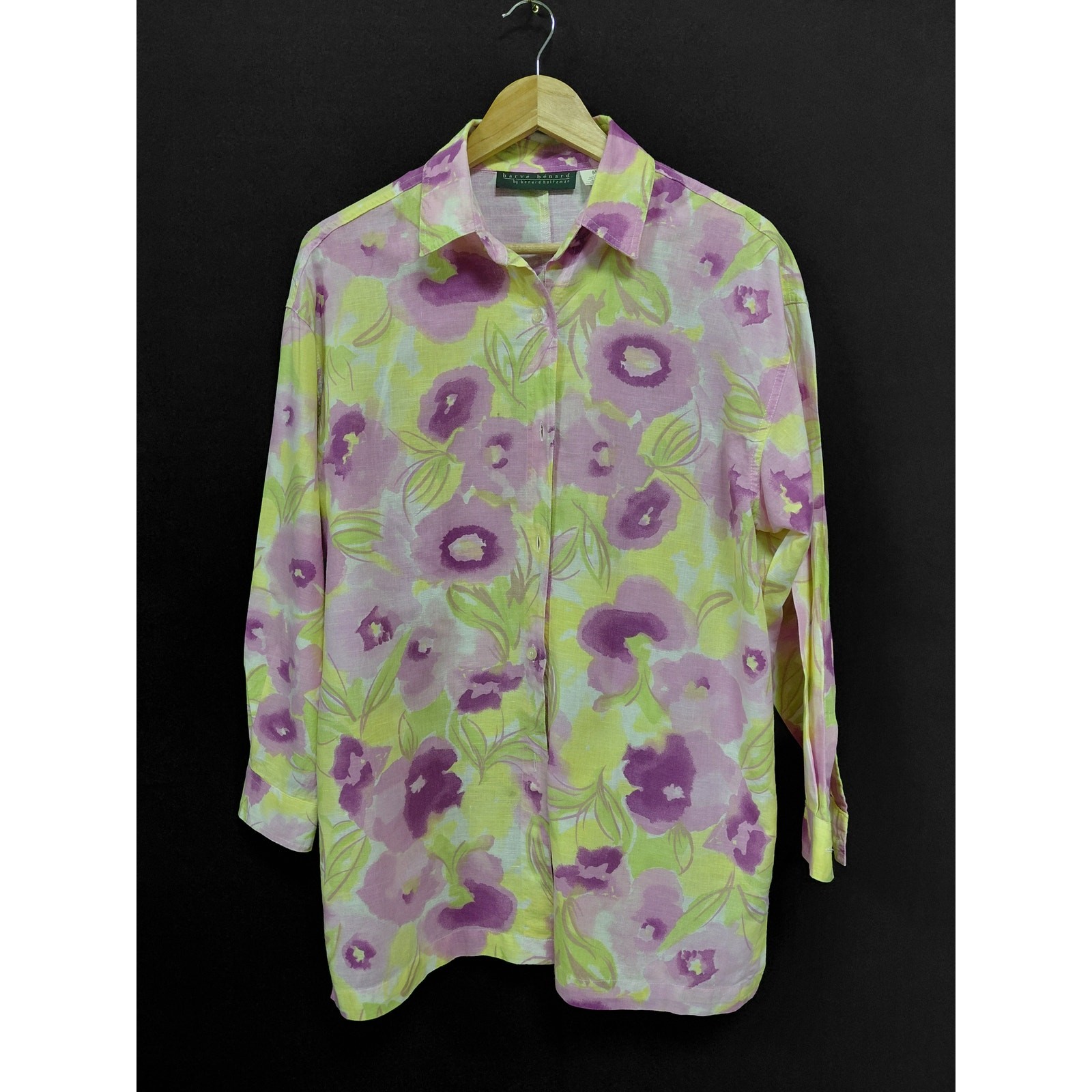 *Harvé Benard by Benard Holtzman Linen Blend Floral Button Front Shirt Women’s
