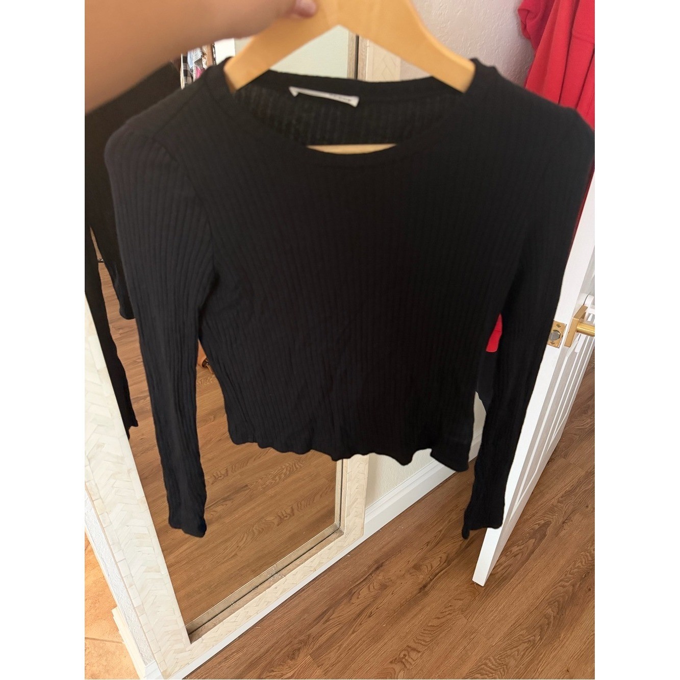 Reformation Davy Long Sleeve Black Top
