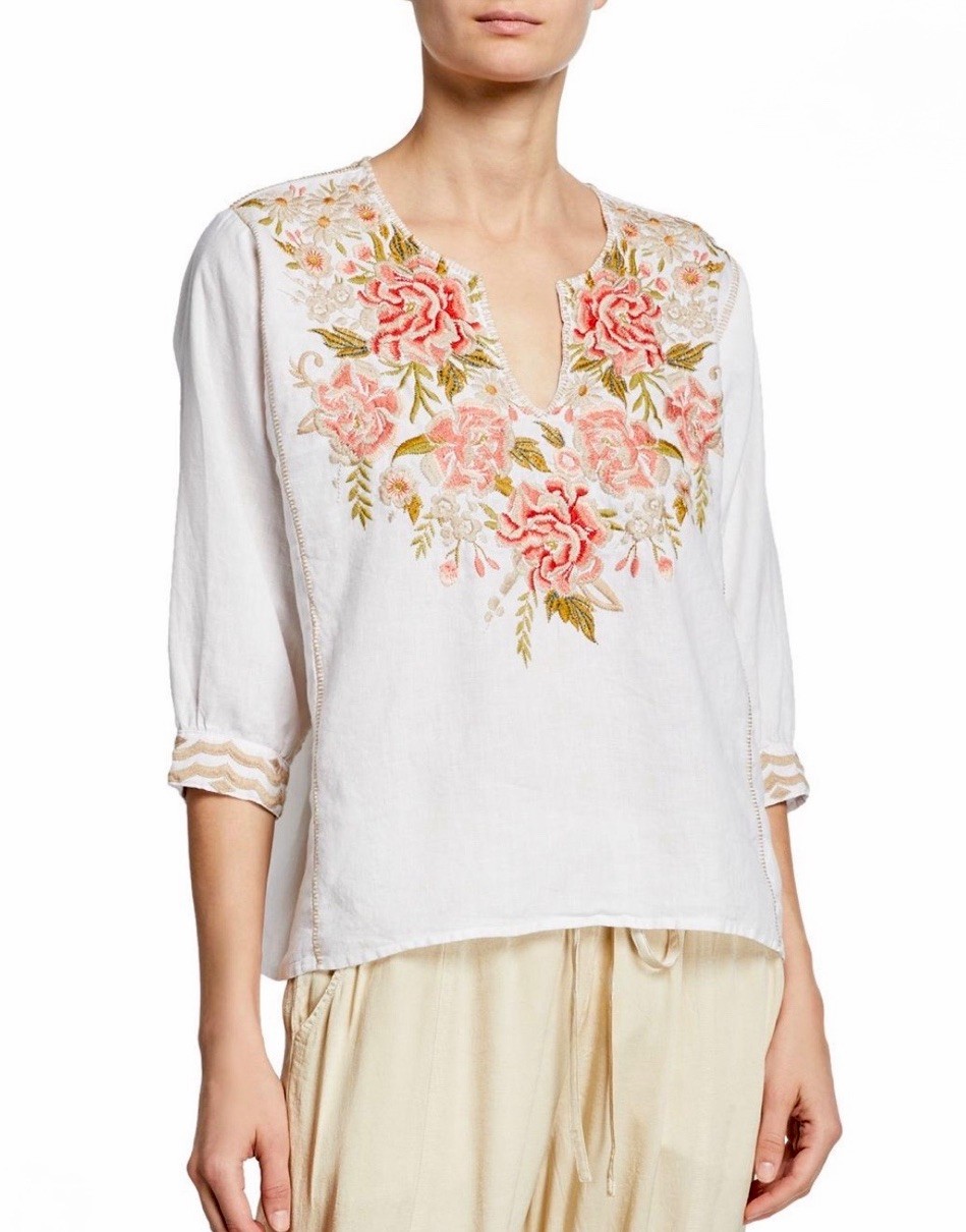 🌺Beautiful Johnny Was S (Oversized) Cecile Embroidered Linen Top EUC