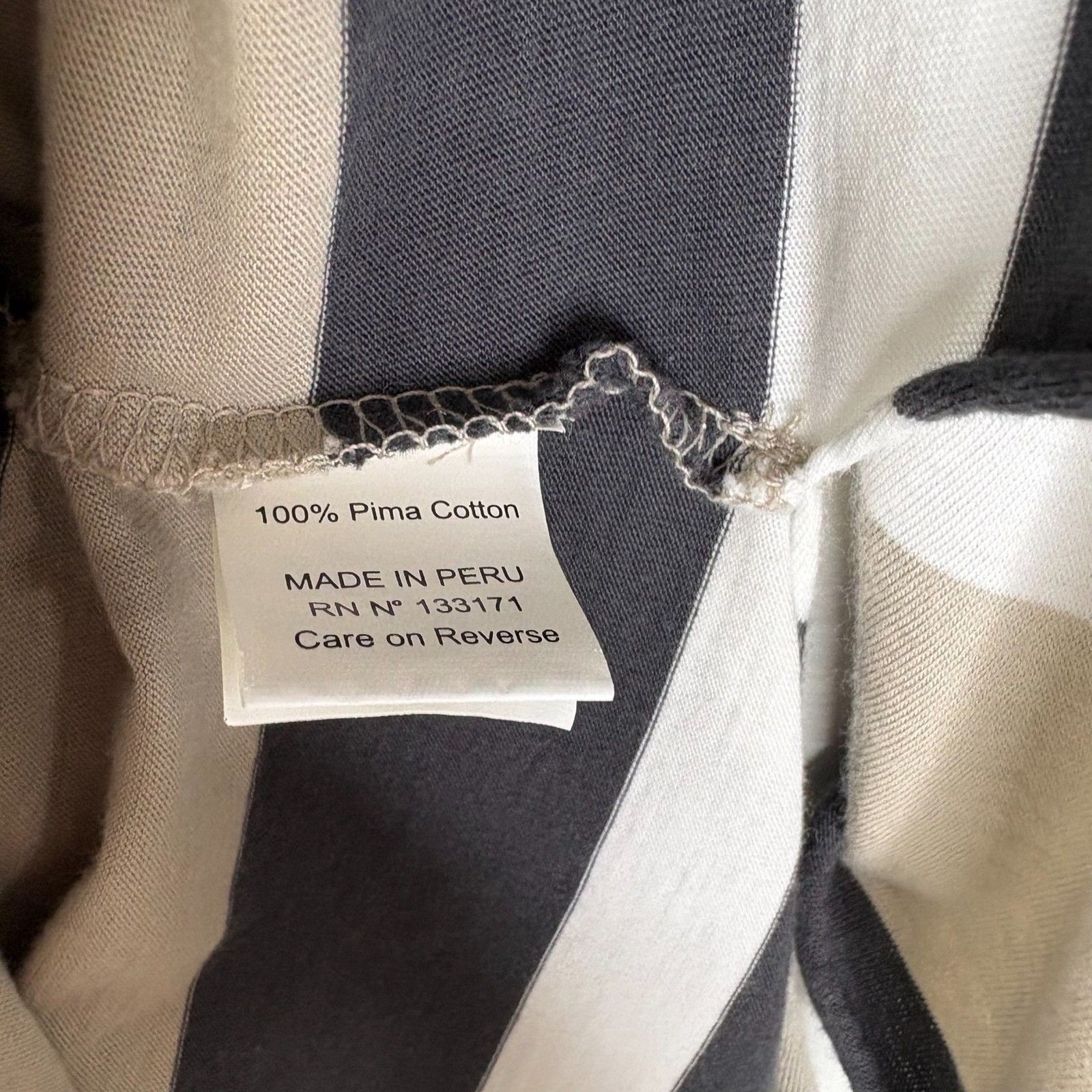Planet One Size 100% Pima Cotton Striped V-Neck Tunic Top Beige Black Peru