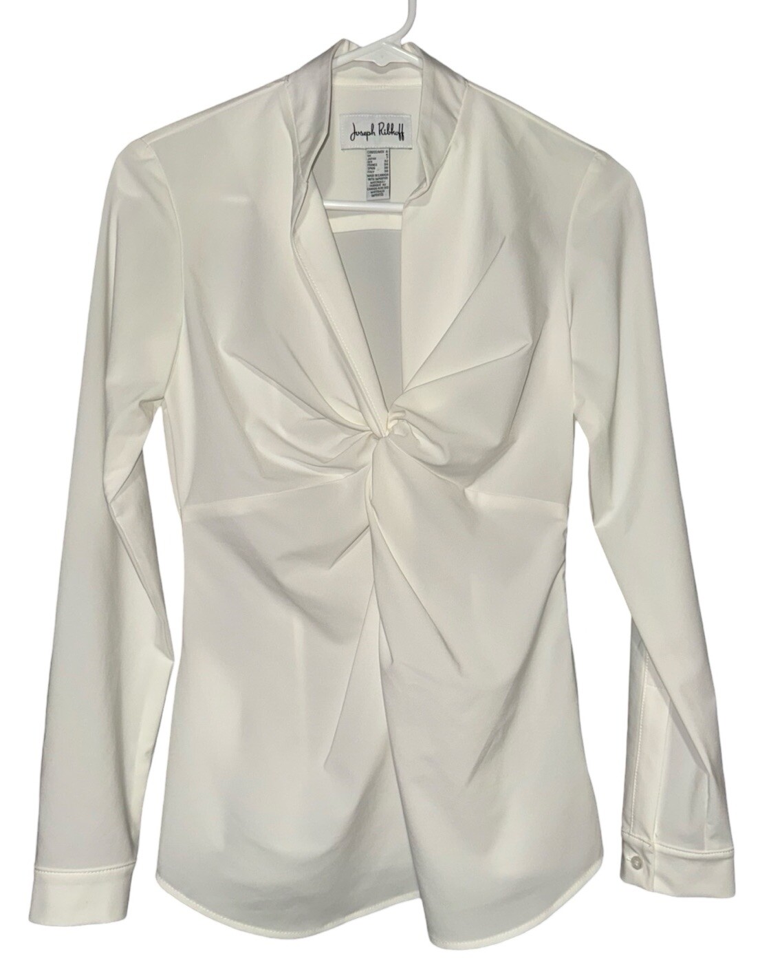 Joseph Ribkoff White Silky Satin Blouse Dressy Sz 4 Twist Front Long Sleeve