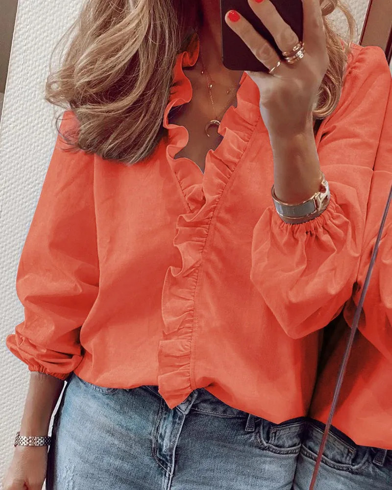 New European and American long sleeved ruffled shirt for women in spring summer