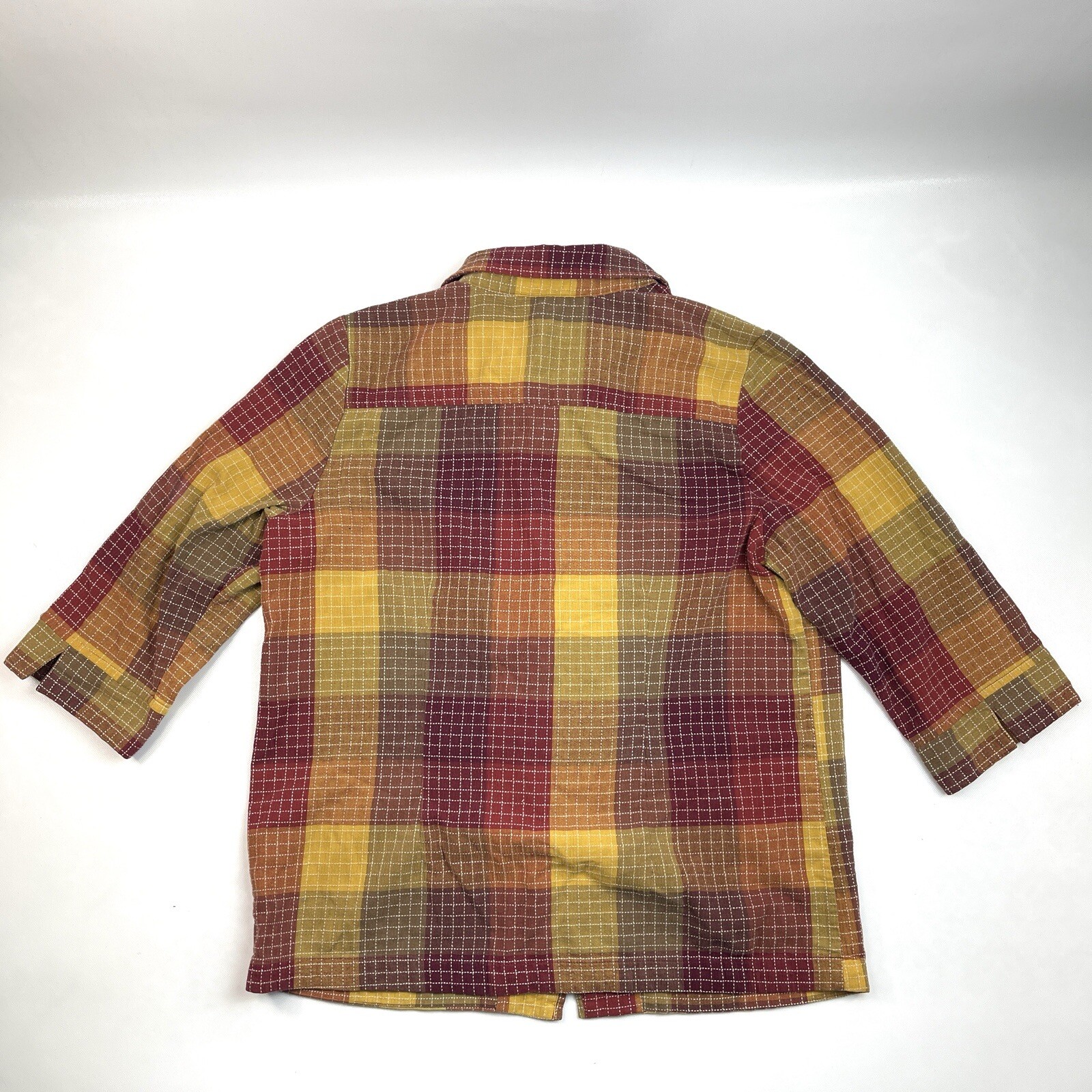 Allison Daley Zip Up 3/4 Sleeve Red/Yellow Plaid Top Blouse Jacket Size 12