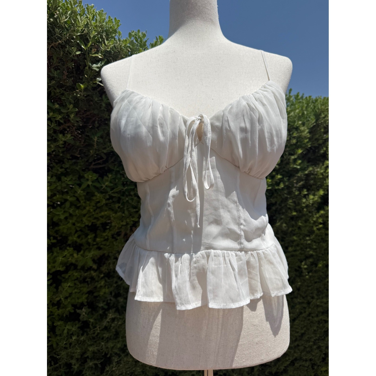 Timing White Milkmaid Bustier Cami Top Smocked Corset Peplum Ruffle Large
