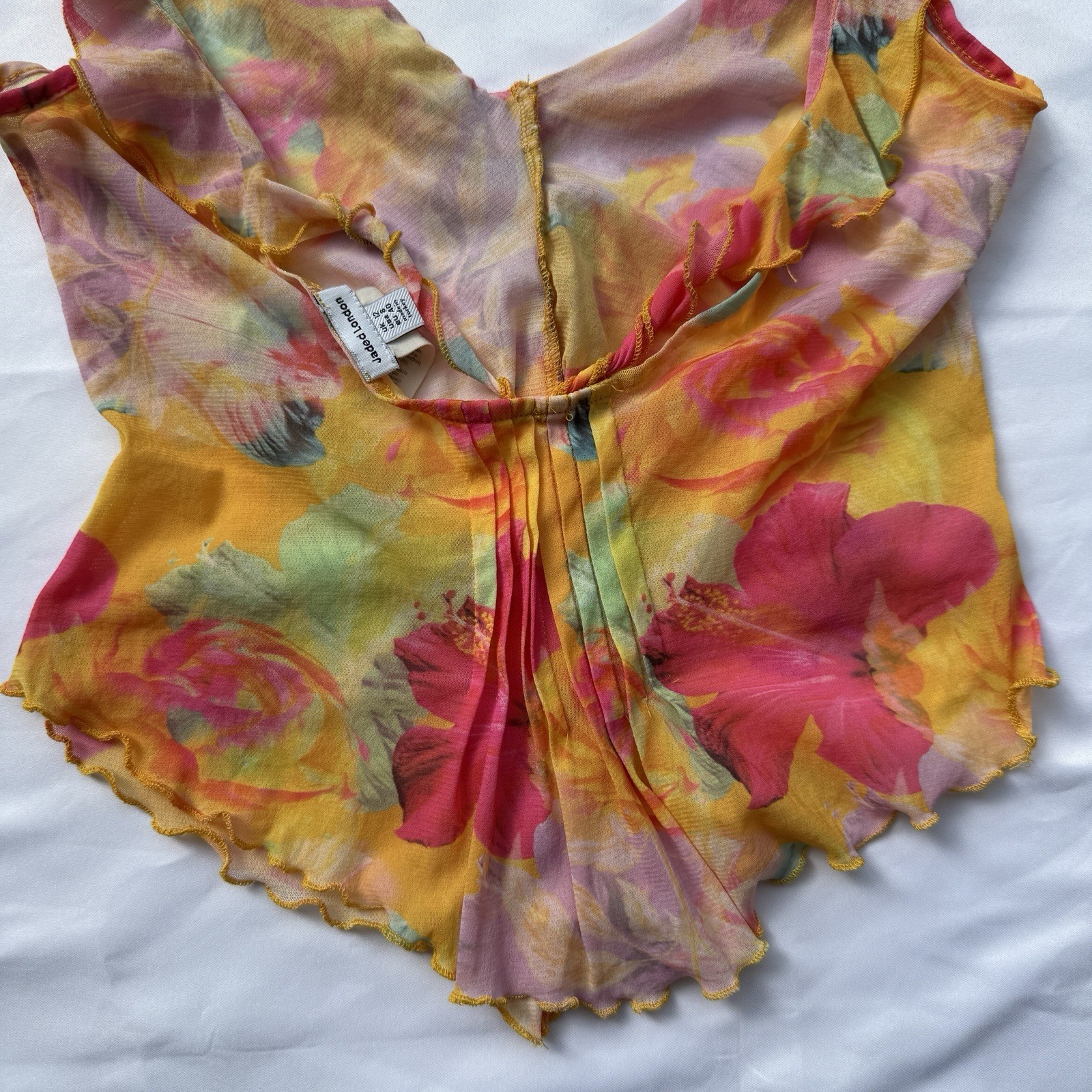 Jaded London Frilled Asymmetric Top in Yellow Floral Rave Festival Size 8